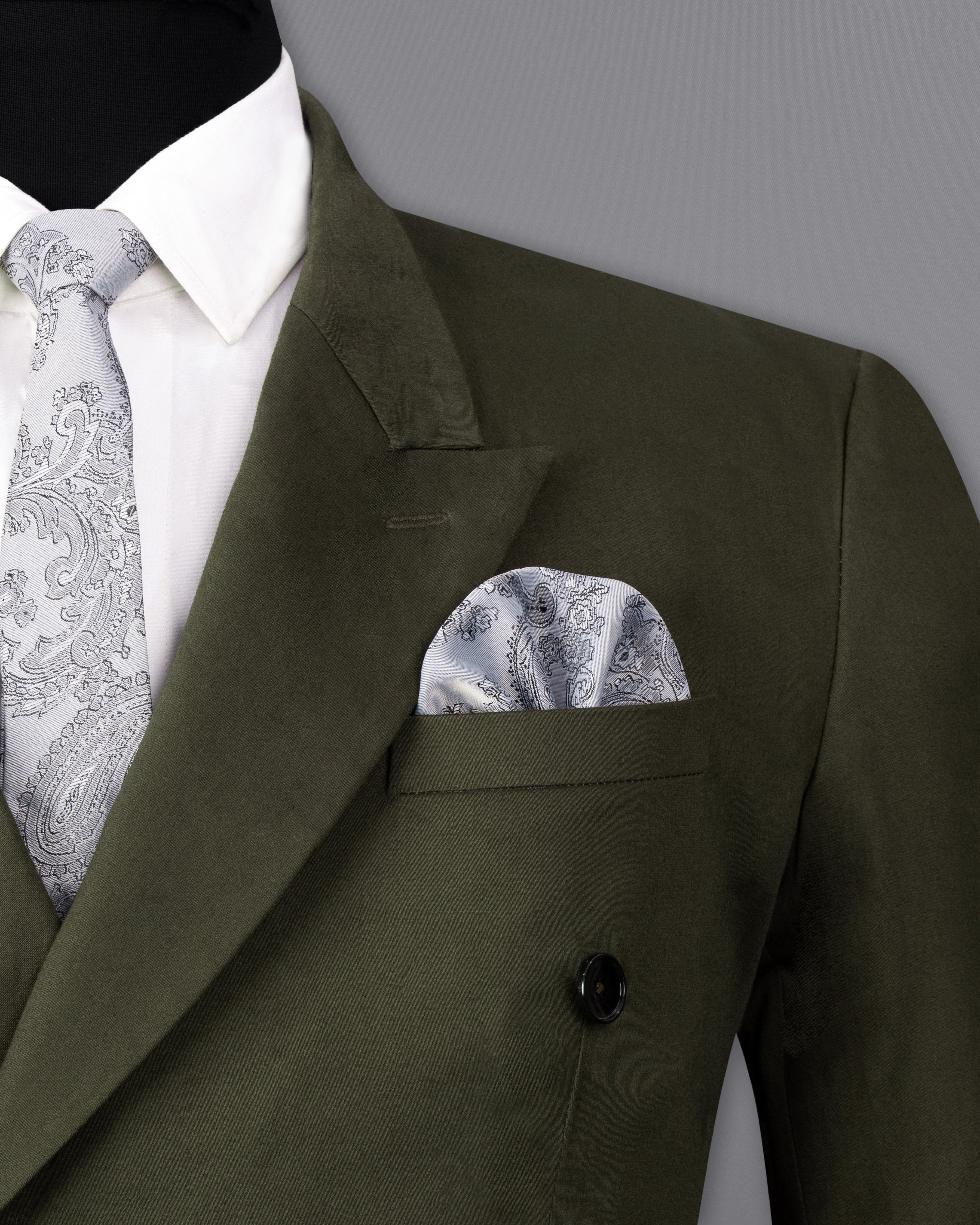 Taupe Green Solid Stretchable Premium Cotton Double Breasted traveler Suit ST2643-DB-36,ST2643-DB-38,ST2643-DB-40,ST2643-DB-42,ST2643-DB-44,ST2643-DB-46,ST2643-DB-48,ST2643-DB-50,ST2643-DB-52,ST2643-DB-54,ST2643-DB-56,ST2643-DB-58,ST2643-DB-60