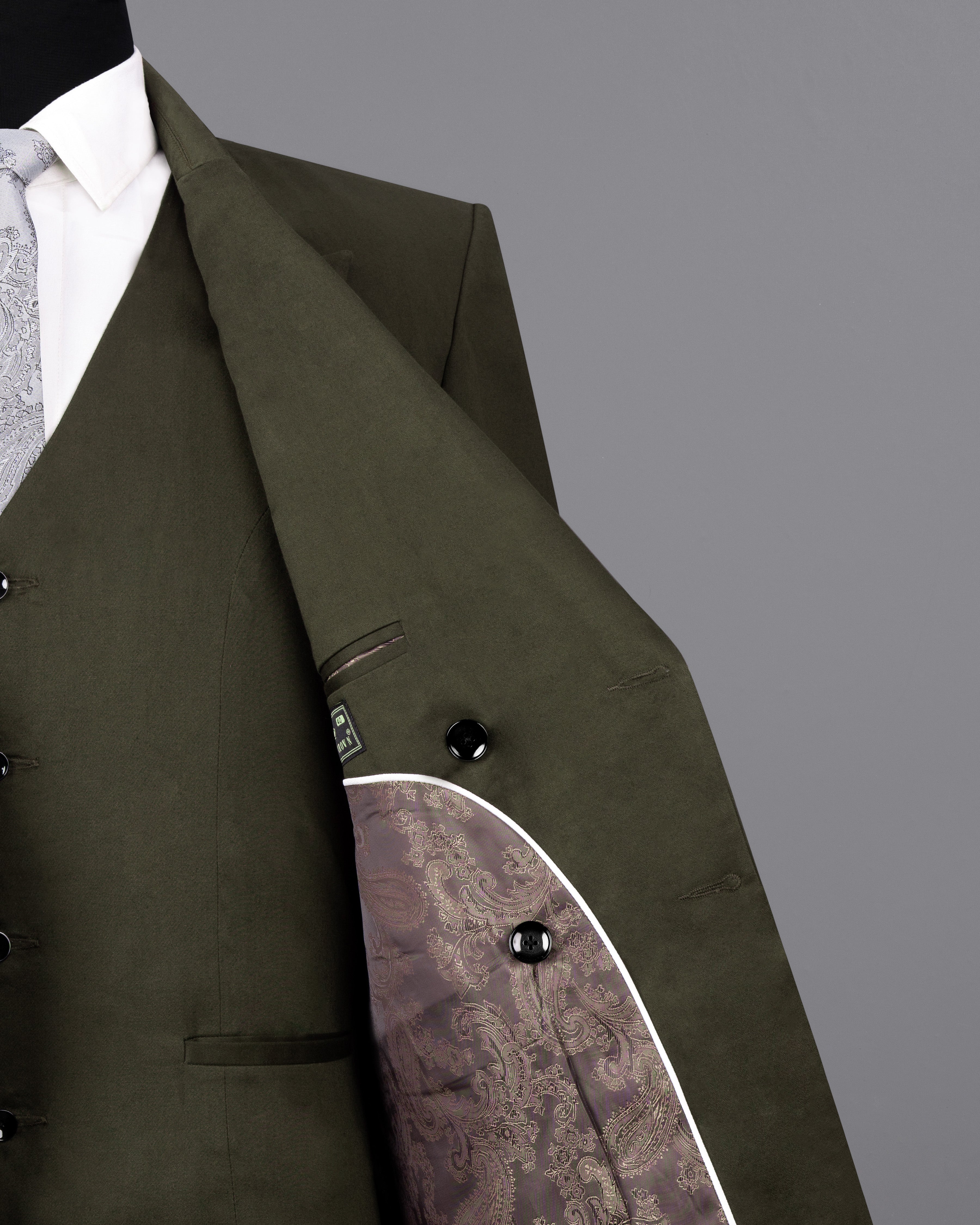 Taupe Green Solid Stretchable Premium Cotton Double Breasted traveler Suit ST2643-DB-36,ST2643-DB-38,ST2643-DB-40,ST2643-DB-42,ST2643-DB-44,ST2643-DB-46,ST2643-DB-48,ST2643-DB-50,ST2643-DB-52,ST2643-DB-54,ST2643-DB-56,ST2643-DB-58,ST2643-DB-60