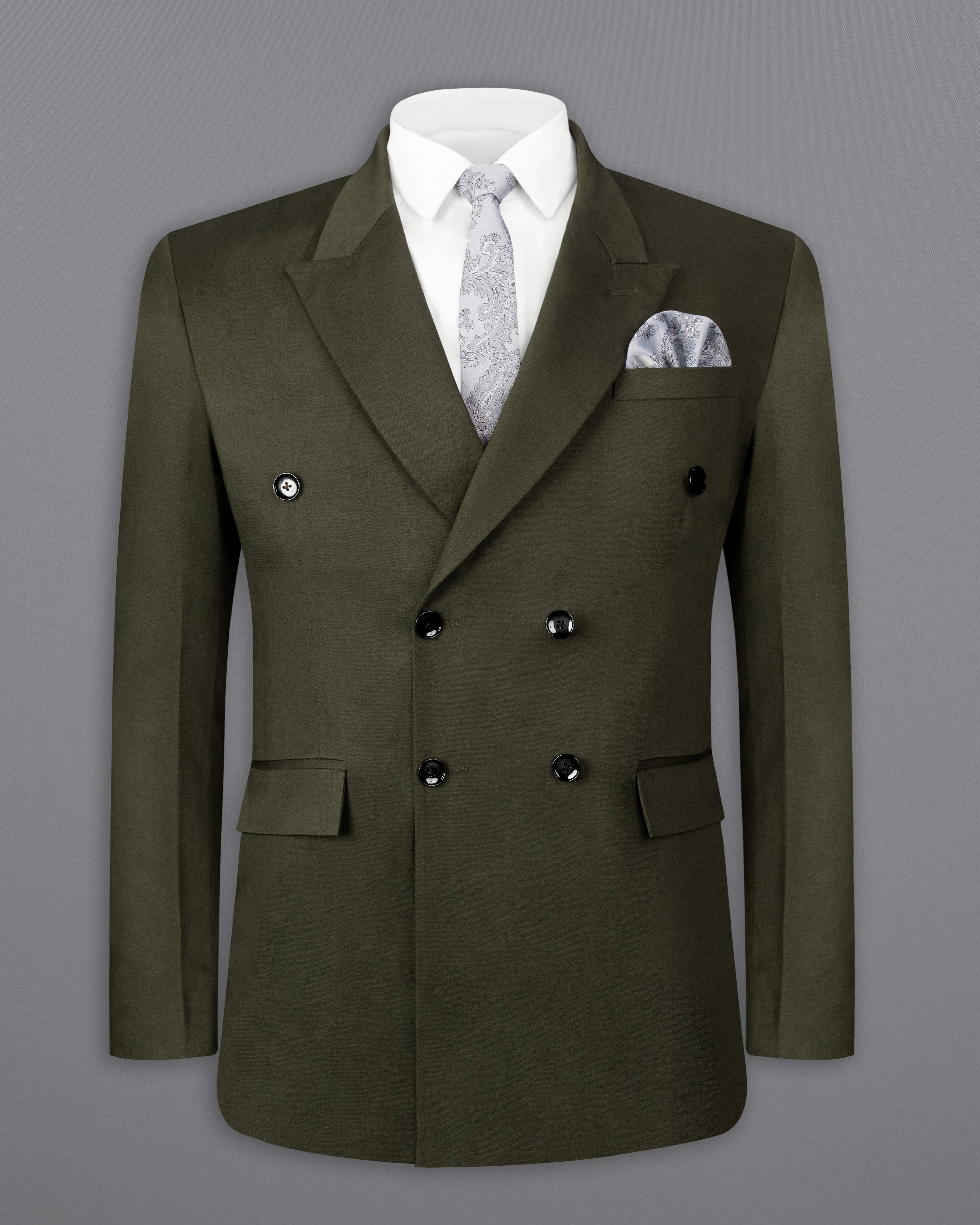 Taupe Green Solid Stretchable Premium Cotton Double Breasted traveler Suit ST2643-DB-36,ST2643-DB-38,ST2643-DB-40,ST2643-DB-42,ST2643-DB-44,ST2643-DB-46,ST2643-DB-48,ST2643-DB-50,ST2643-DB-52,ST2643-DB-54,ST2643-DB-56,ST2643-DB-58,ST2643-DB-60