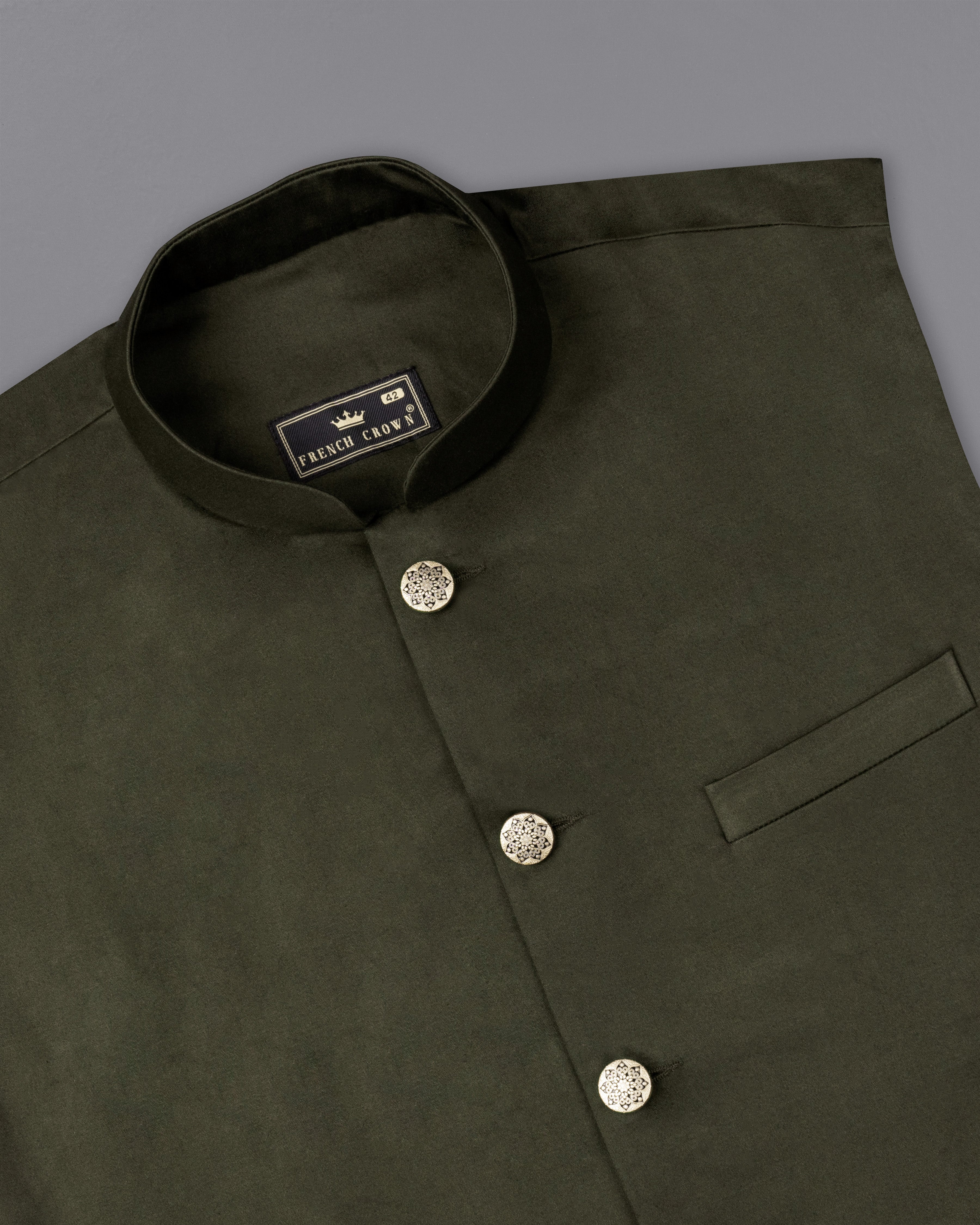 Taupe Green Cross Placket Stretchable Premium Cotton Bandhgala traveler Suit ST2645-CBG-36,ST2645-CBG-38,ST2645-CBG-40,ST2645-CBG-42,ST2645-CBG-44,ST2645-CBG-46,ST2645-CBG-48,ST2645-CBG-50,ST2645-CBG-52,ST2645-CBG-54,ST2645-CBG-56,ST2645-CBG-58,ST2645-CBG-60