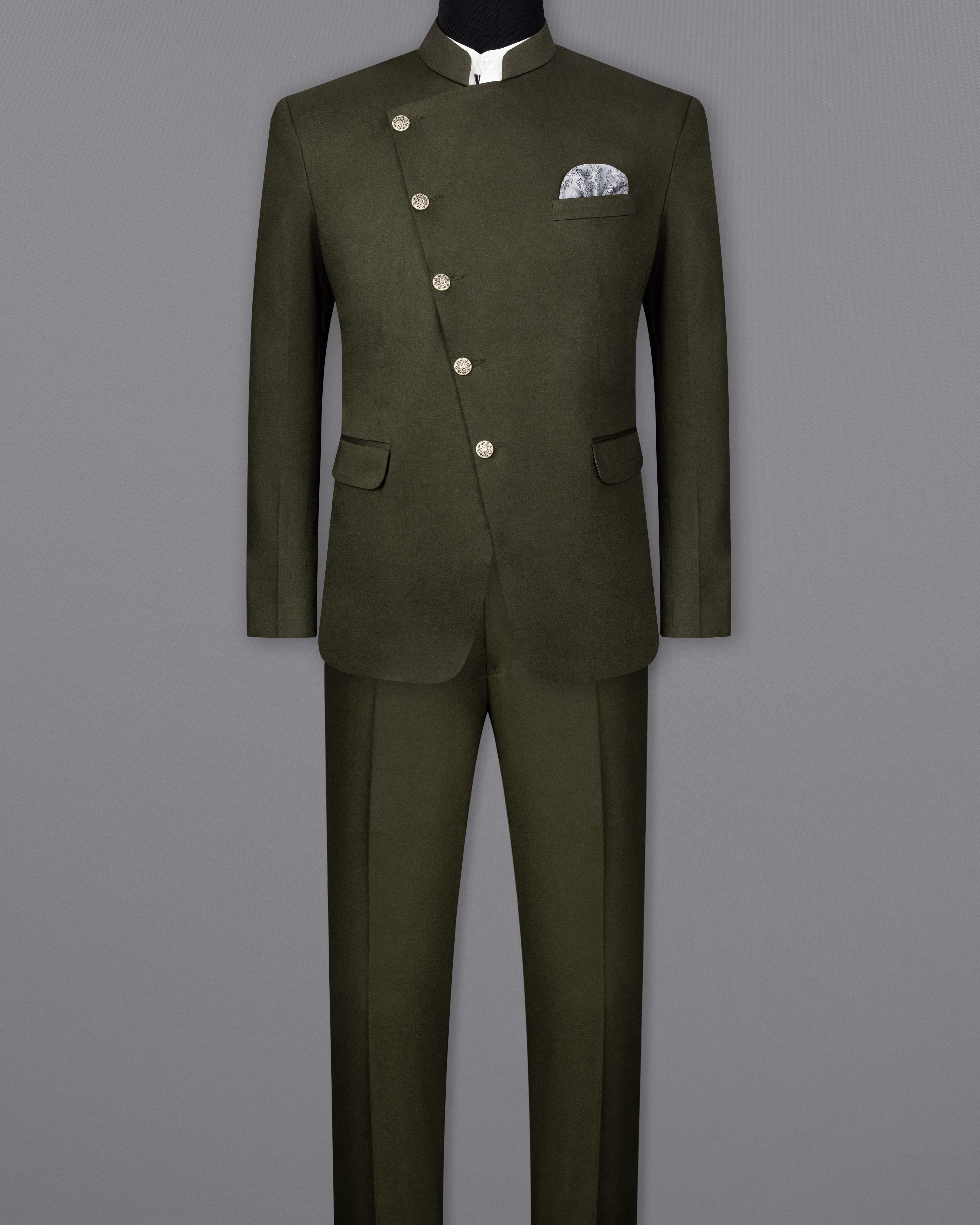 Taupe Green Cross Placket Stretchable Premium Cotton Bandhgala traveler Suit ST2645-CBG-36,ST2645-CBG-38,ST2645-CBG-40,ST2645-CBG-42,ST2645-CBG-44,ST2645-CBG-46,ST2645-CBG-48,ST2645-CBG-50,ST2645-CBG-52,ST2645-CBG-54,ST2645-CBG-56,ST2645-CBG-58,ST2645-CBG-60