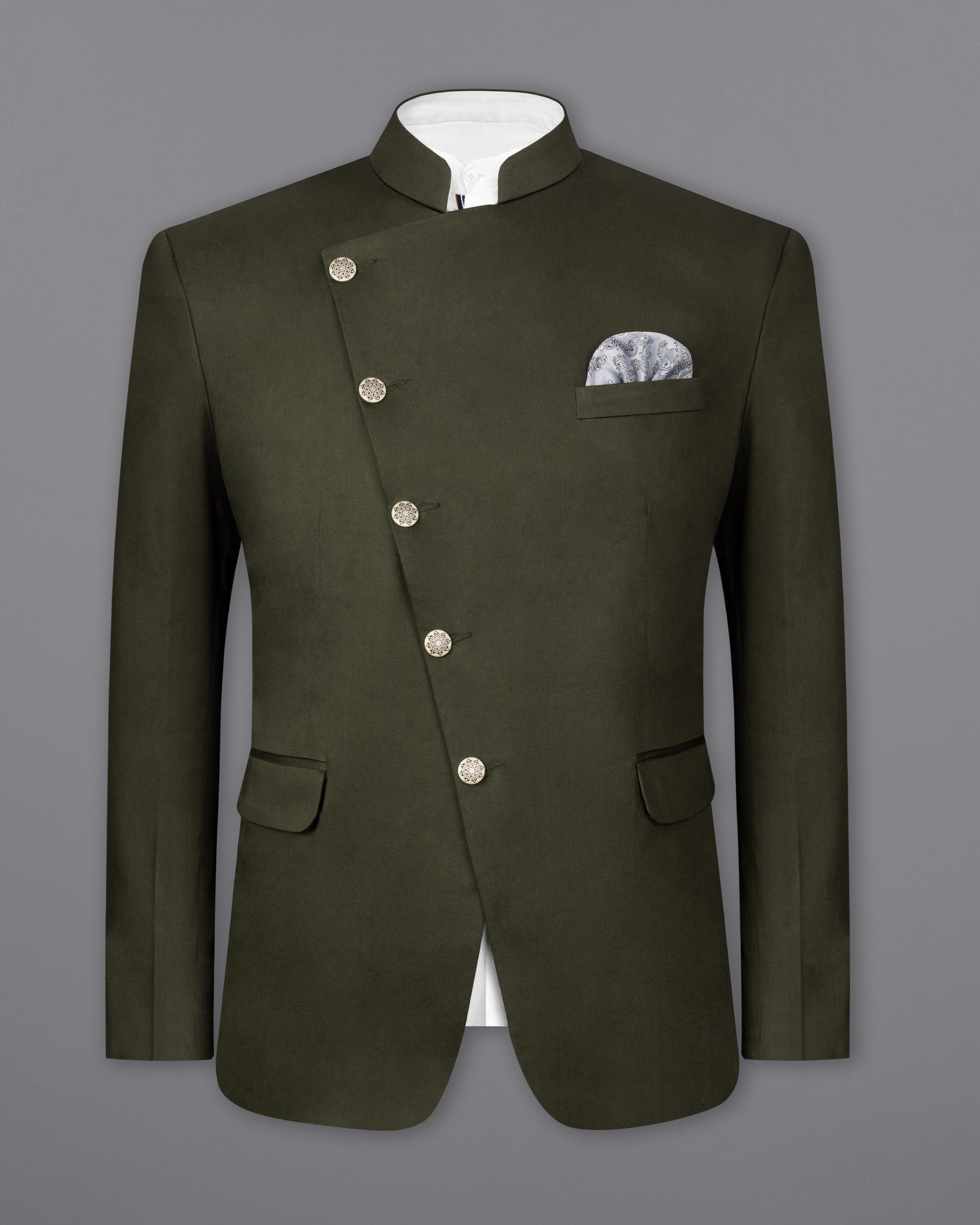 Taupe Green Cross Placket Stretchable Premium Cotton Bandhgala traveler Suit ST2645-CBG-36,ST2645-CBG-38,ST2645-CBG-40,ST2645-CBG-42,ST2645-CBG-44,ST2645-CBG-46,ST2645-CBG-48,ST2645-CBG-50,ST2645-CBG-52,ST2645-CBG-54,ST2645-CBG-56,ST2645-CBG-58,ST2645-CBG-60