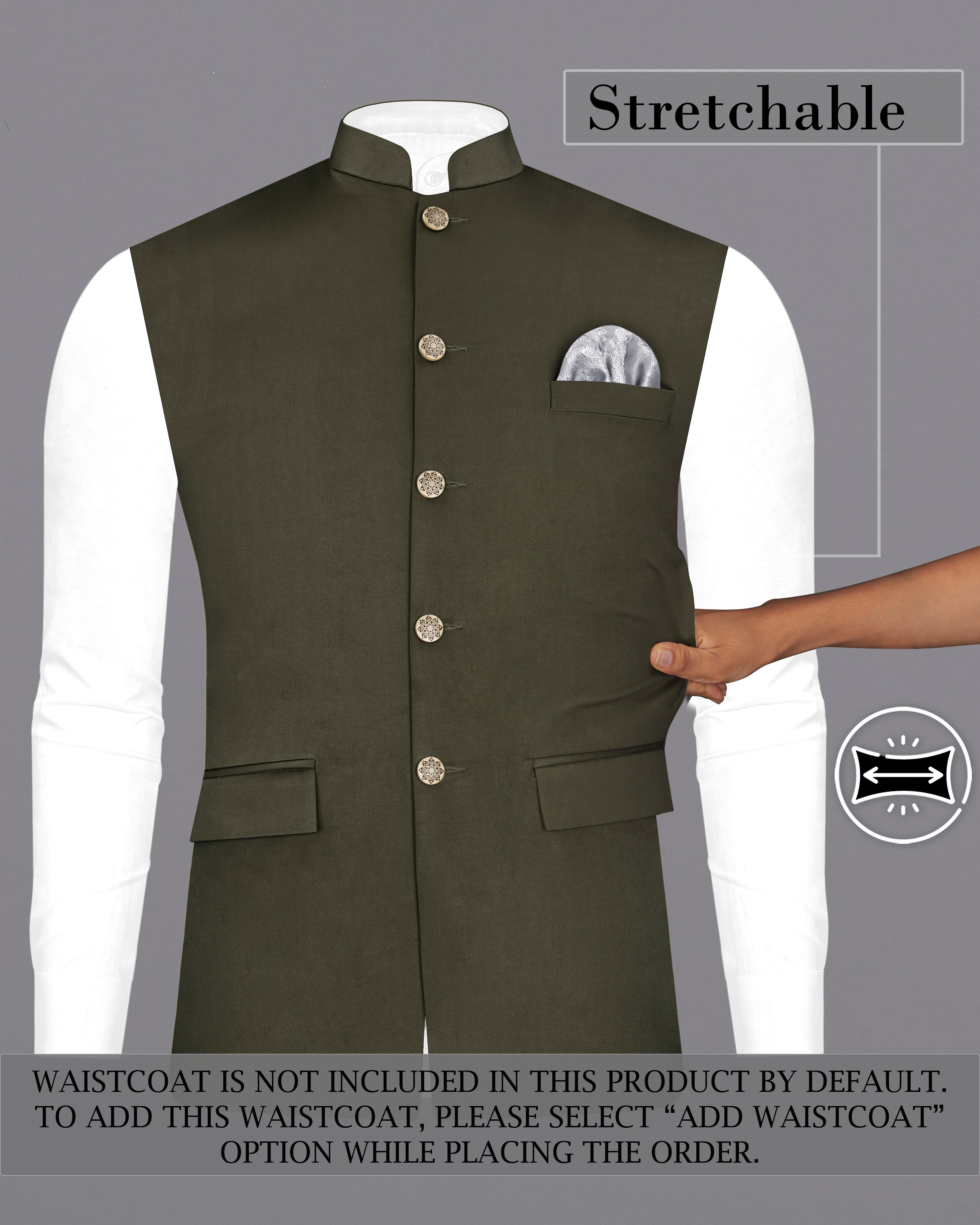 Taupe Green Cross Placket Stretchable Premium Cotton Bandhgala traveler Suit