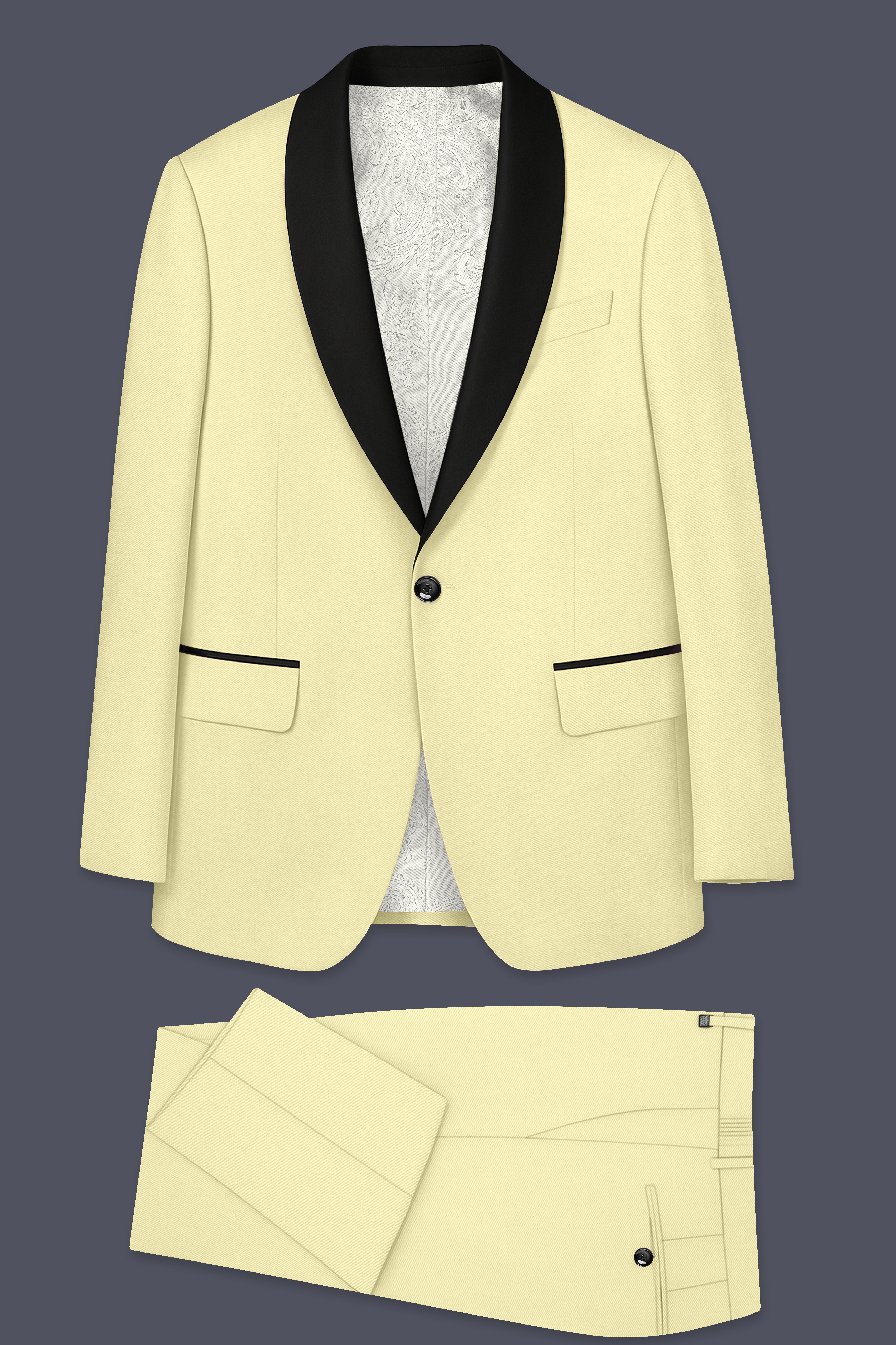 Maize Cream Tuxedo Premium Cotton Stretchable traveler Suit