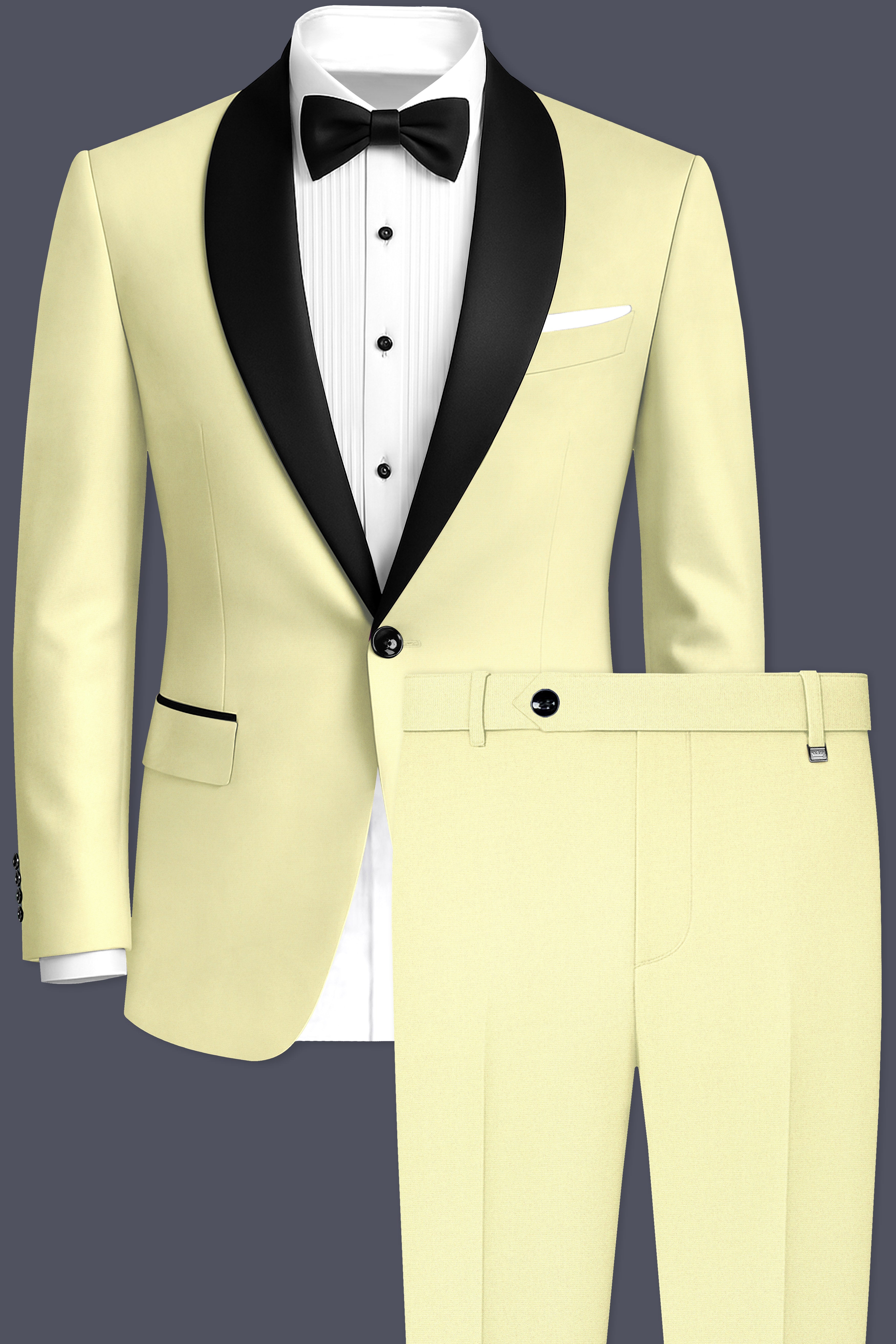 Maize Cream Tuxedo Premium Cotton Stretchable traveler Suit