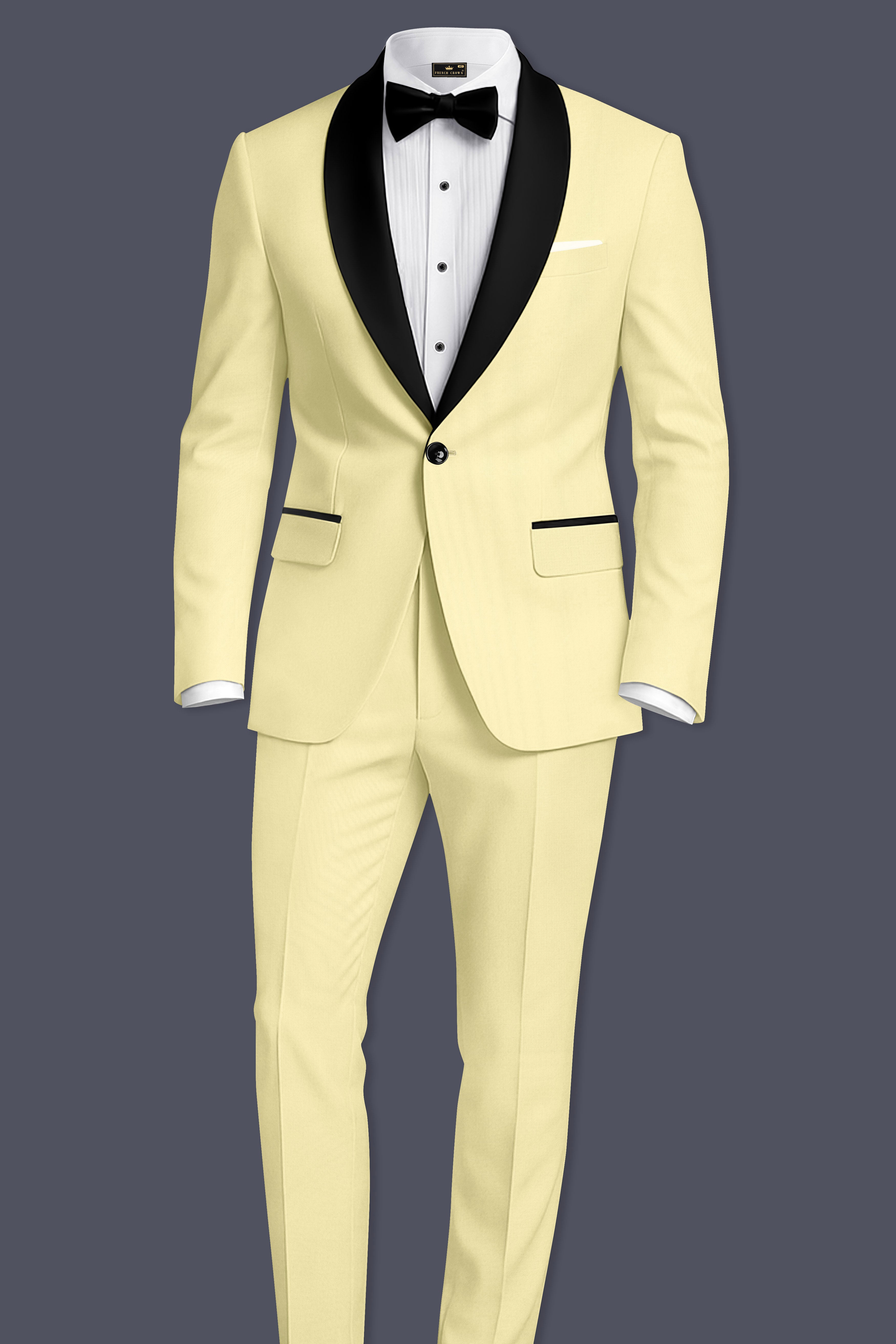 Maize Cream Tuxedo Premium Cotton Stretchable traveler Suit