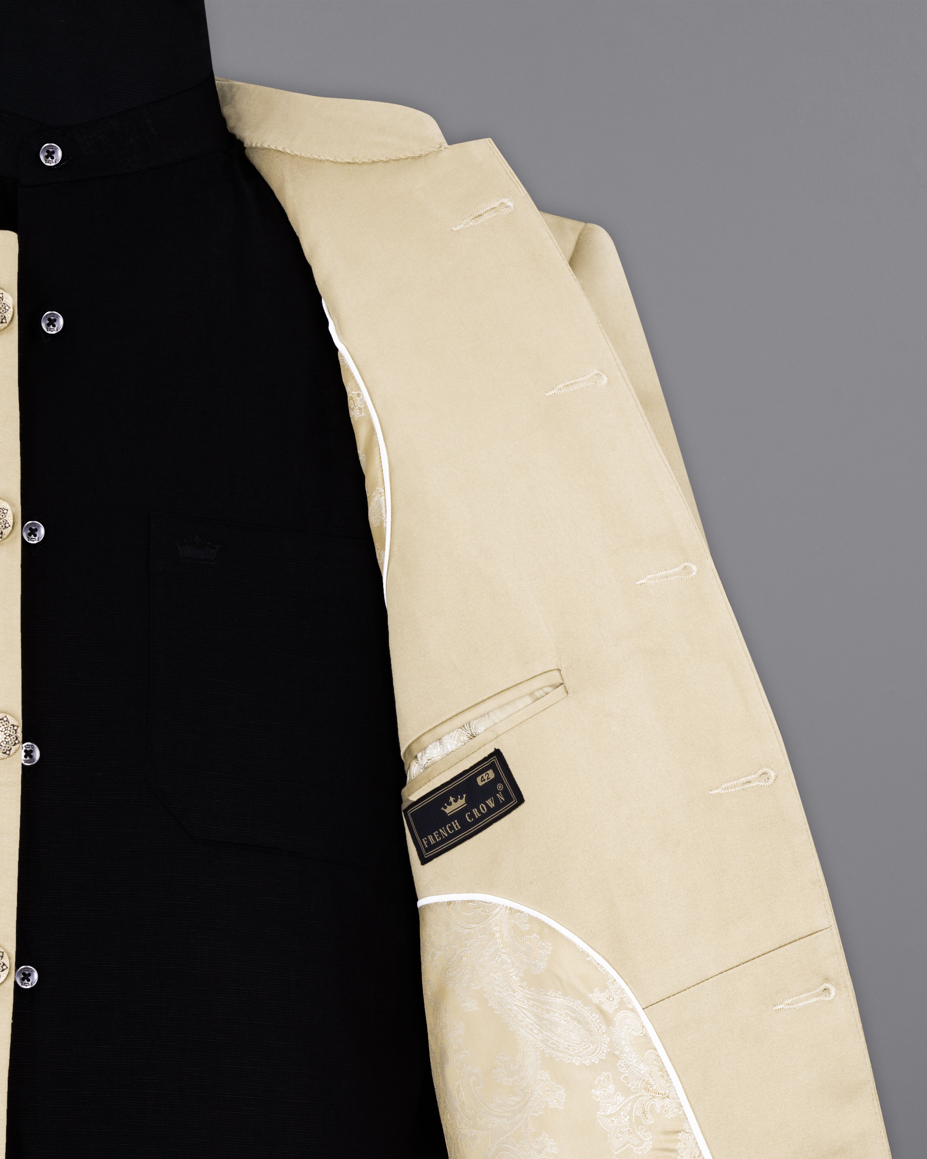 Moon Mist Beige Bandhgala Premium Cotton Stretchable traveler Suit ST2674-BG-36,ST2674-BG-38,ST2674-BG-40,ST2674-BG-42,ST2674-BG-44,ST2674-BG-46,ST2674-BG-48,ST2674-BG-50,ST2674-BG-52,ST2674-BG-54,ST2674-BG-56,ST2674-BG-58,ST2674-BG-60