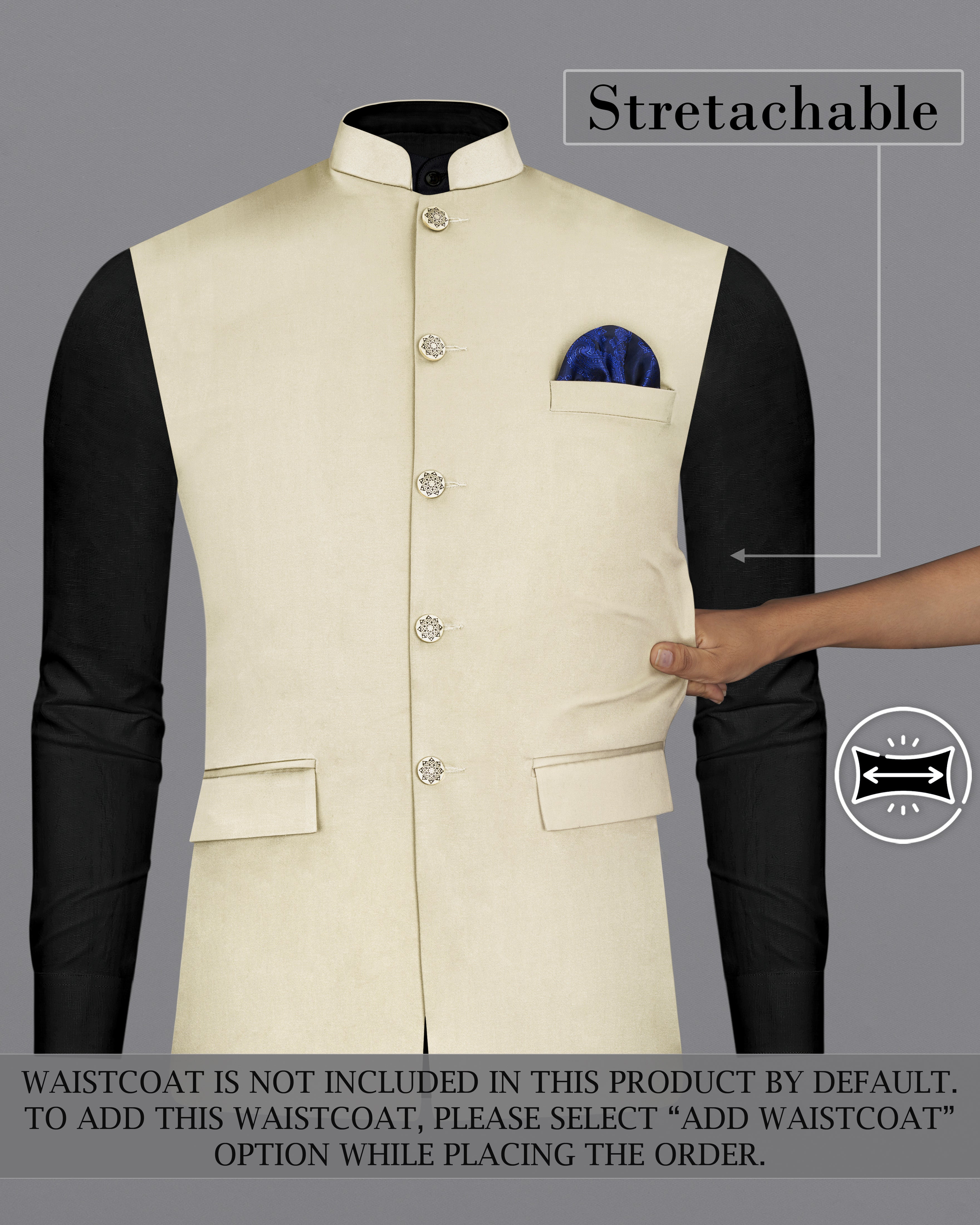 Moon Mist Beige Bandhgala Premium Cotton Stretchable traveler Suit