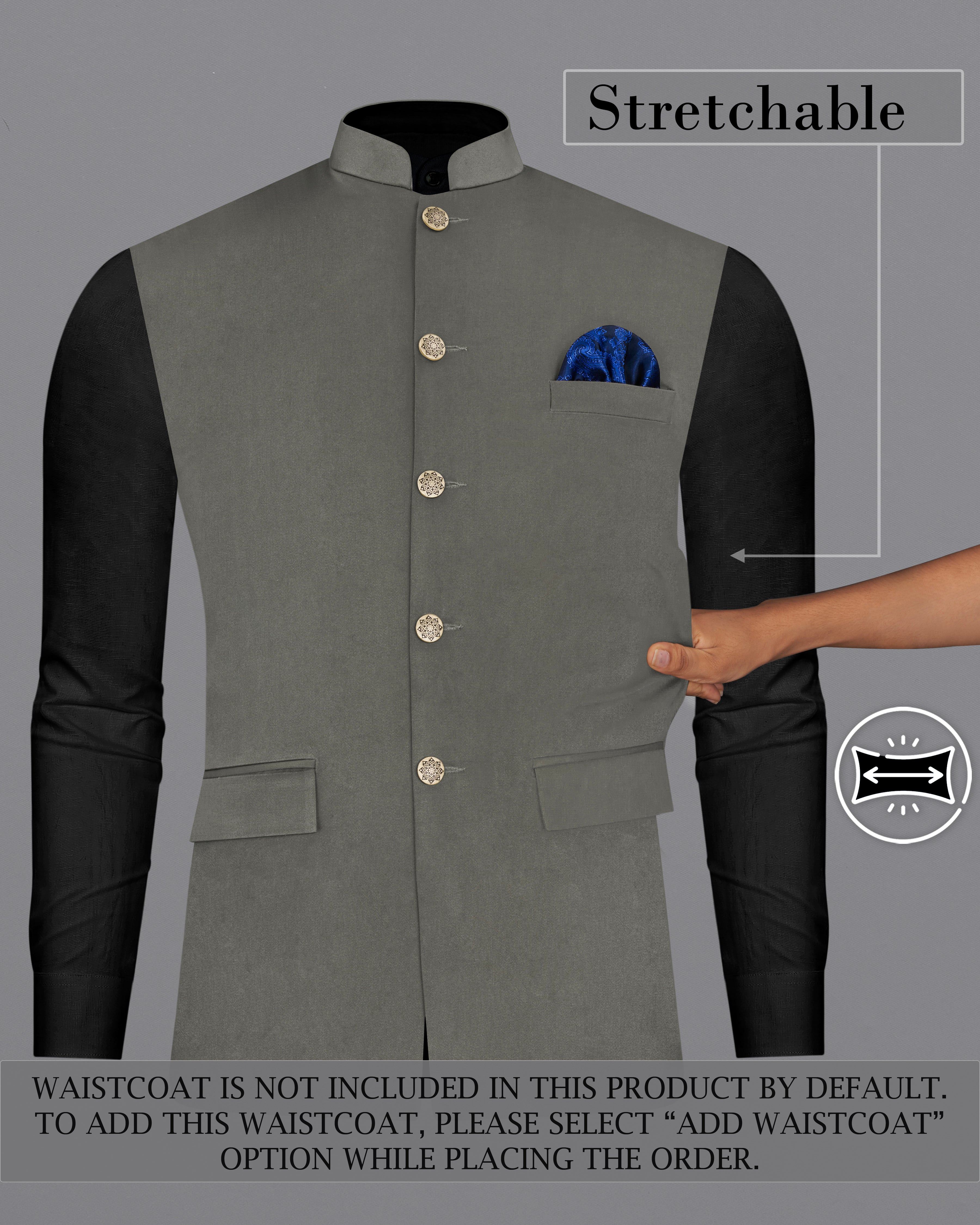 Ironside Gray Stretchable Cross Placket Bandhgala Premium Cotton traveler Suit ST2685-CBG-36, ST2685-CBG-38, ST2685-CBG-40, ST2685-CBG-42, ST2685-CBG-44, ST2685-CBG-46, ST2685-CBG-48, ST2685-CBG-50, ST2685-CBG-52, ST2685-CBG-54, ST2685-CBG-56, ST2685-CBG-58, ST2685-CBG-60