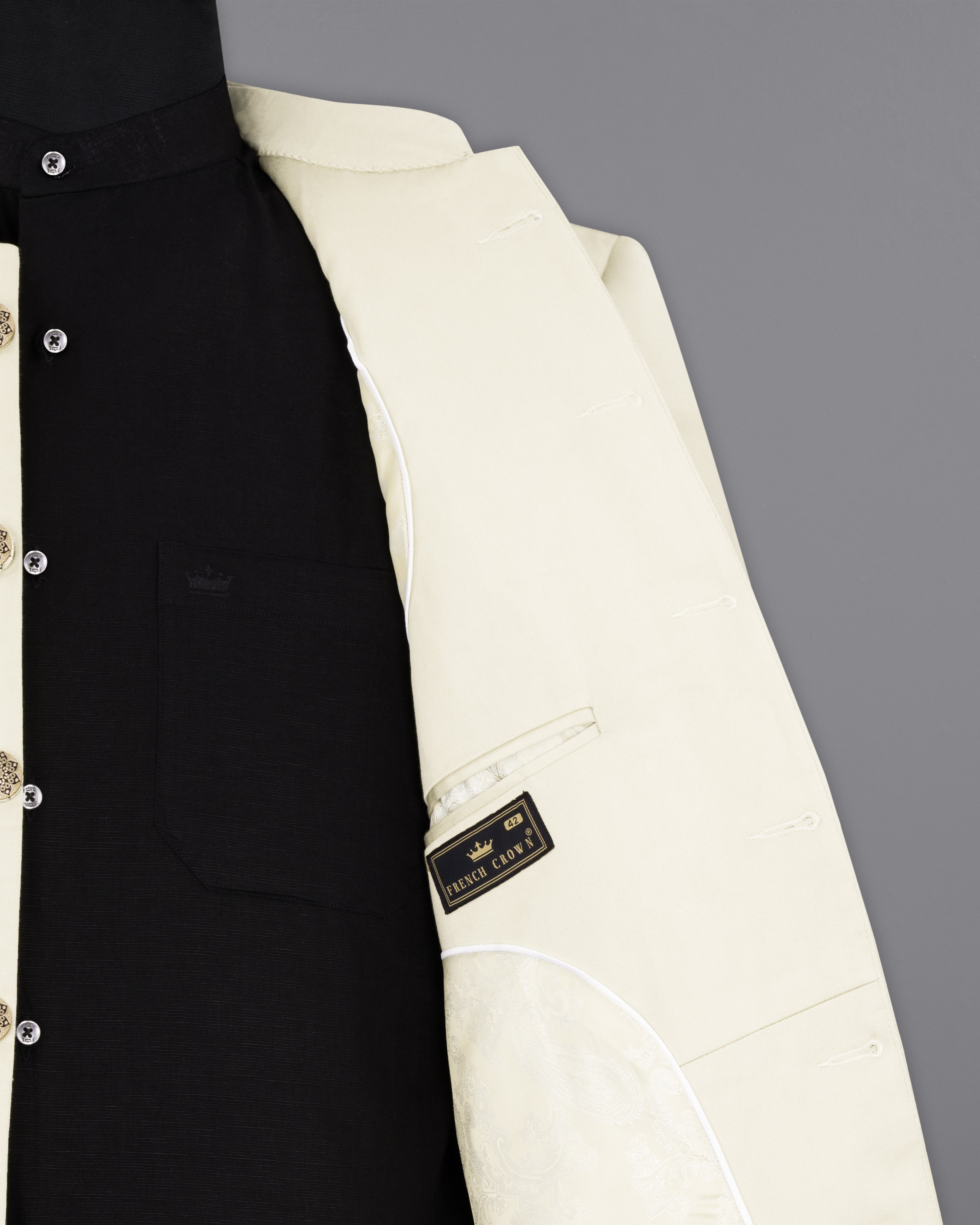 Merino Cream Stretchable Bandhgala Premium Cotton traveler Suit ST2689-BG-36,ST2689-BG-38,ST2689-BG-40,ST2689-BG-42,ST2689-BG-44,ST2689-BG-46,ST2689-BG-48,ST2689-BG-50,ST2689-BG-52,ST2689-BG-54,ST2689-BG-56,ST2689-BG-58,ST2689-BG-60