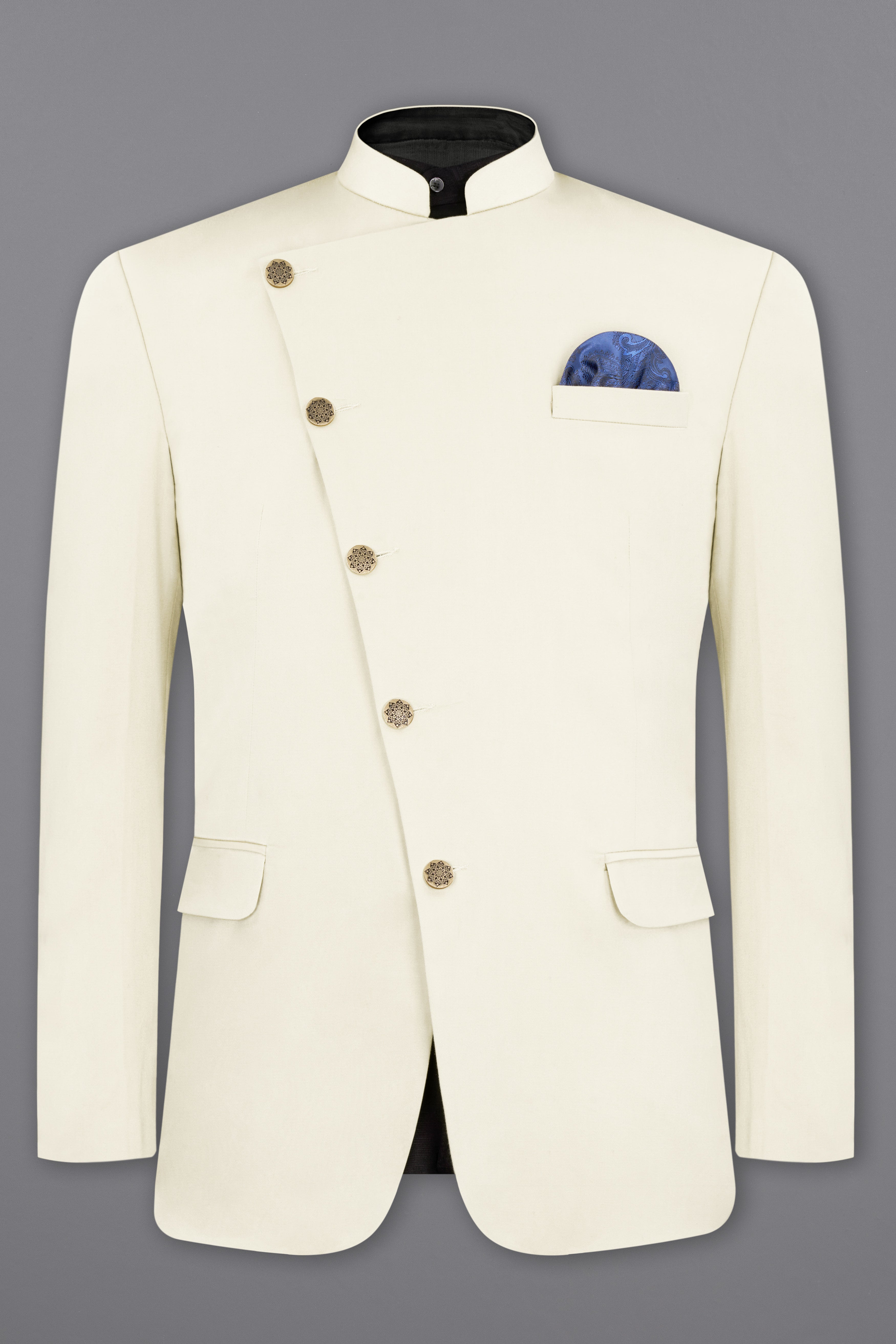 Merino Cream Cross Placket Bandhgala Premium Cotton Stretchable traveler Suit