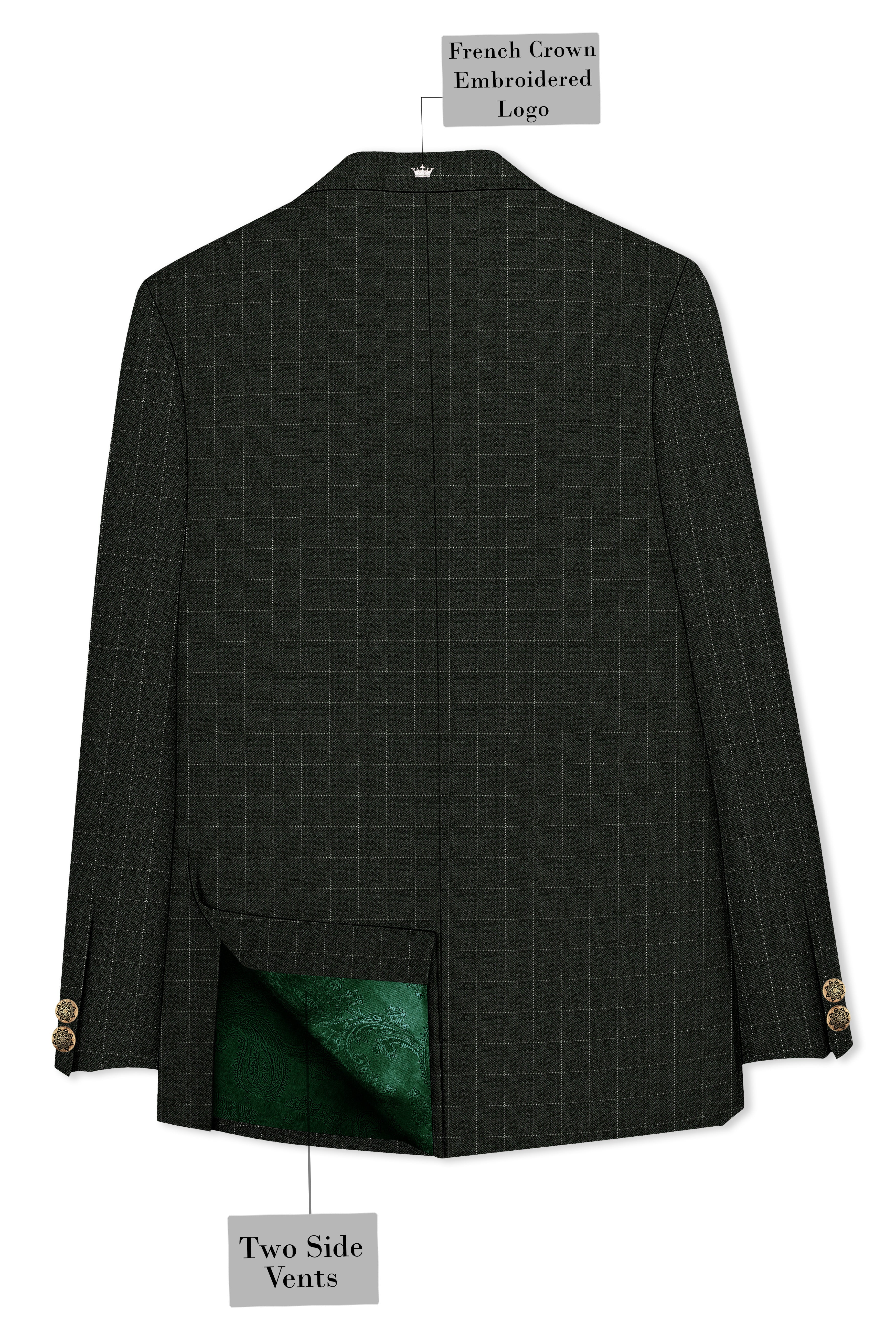 Dune Dark Green Subtle Checkered Double Breasted Suit