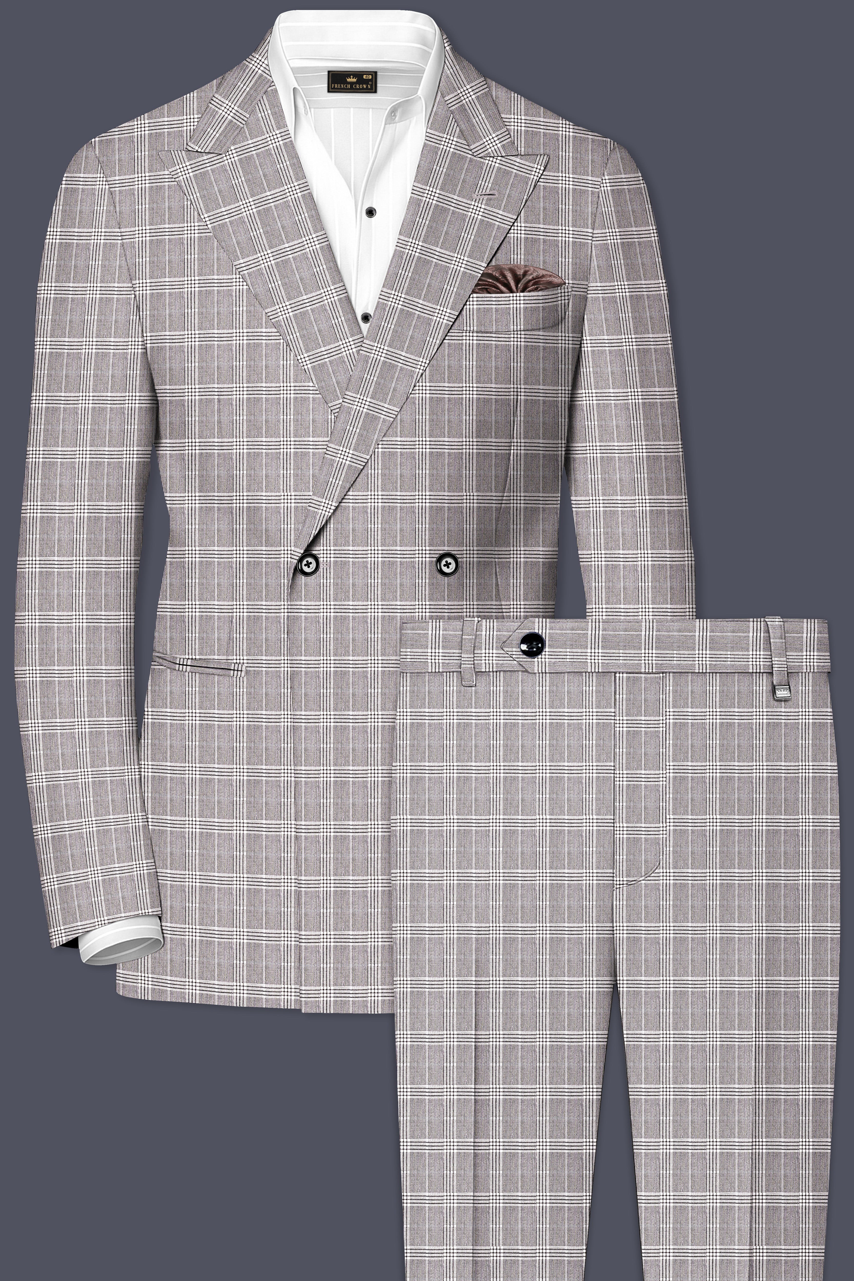 Bronco Gray and White Plaid Double Breasted Suit