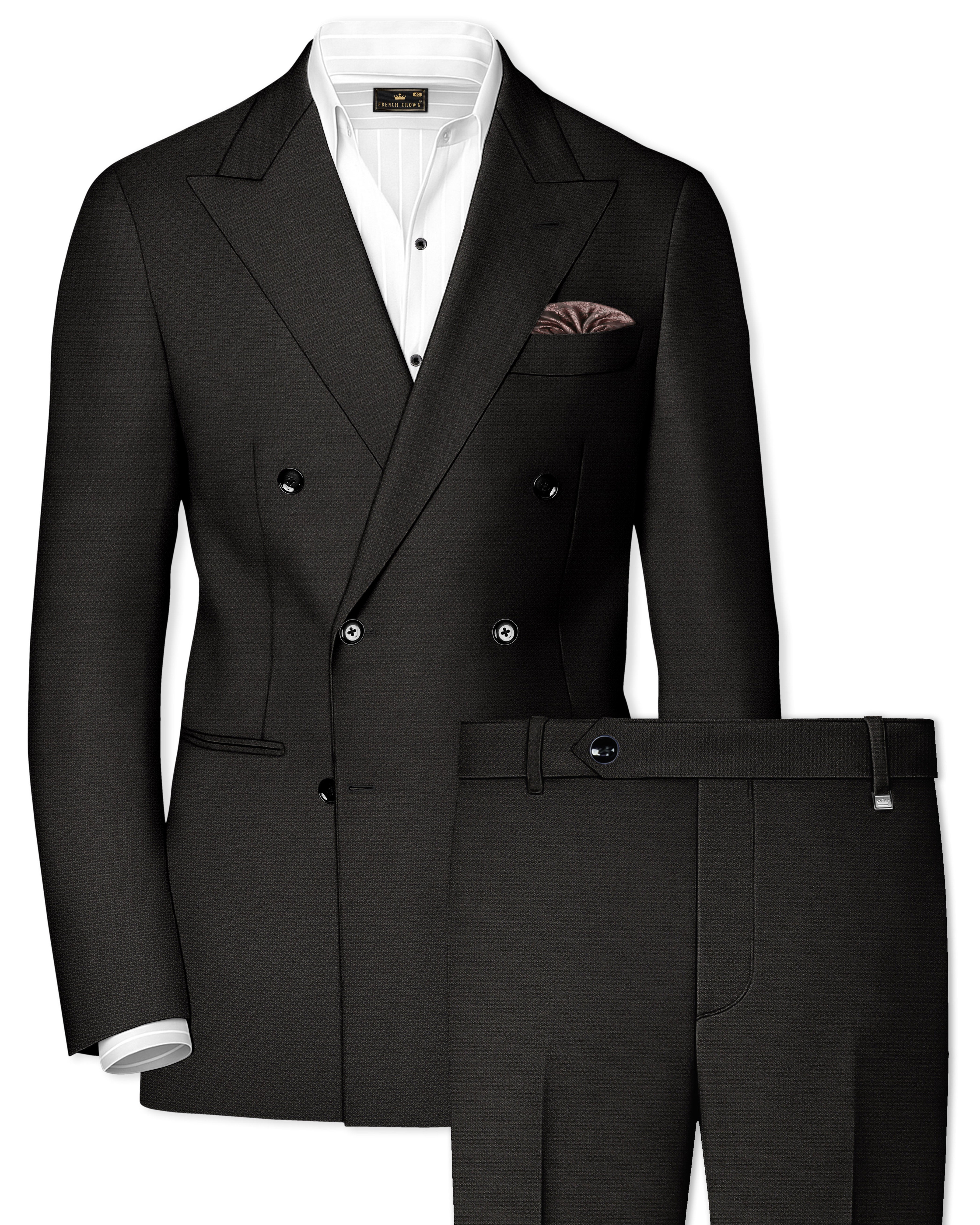 Merline Dark Brown Dobby Textured Double Breasted Suit