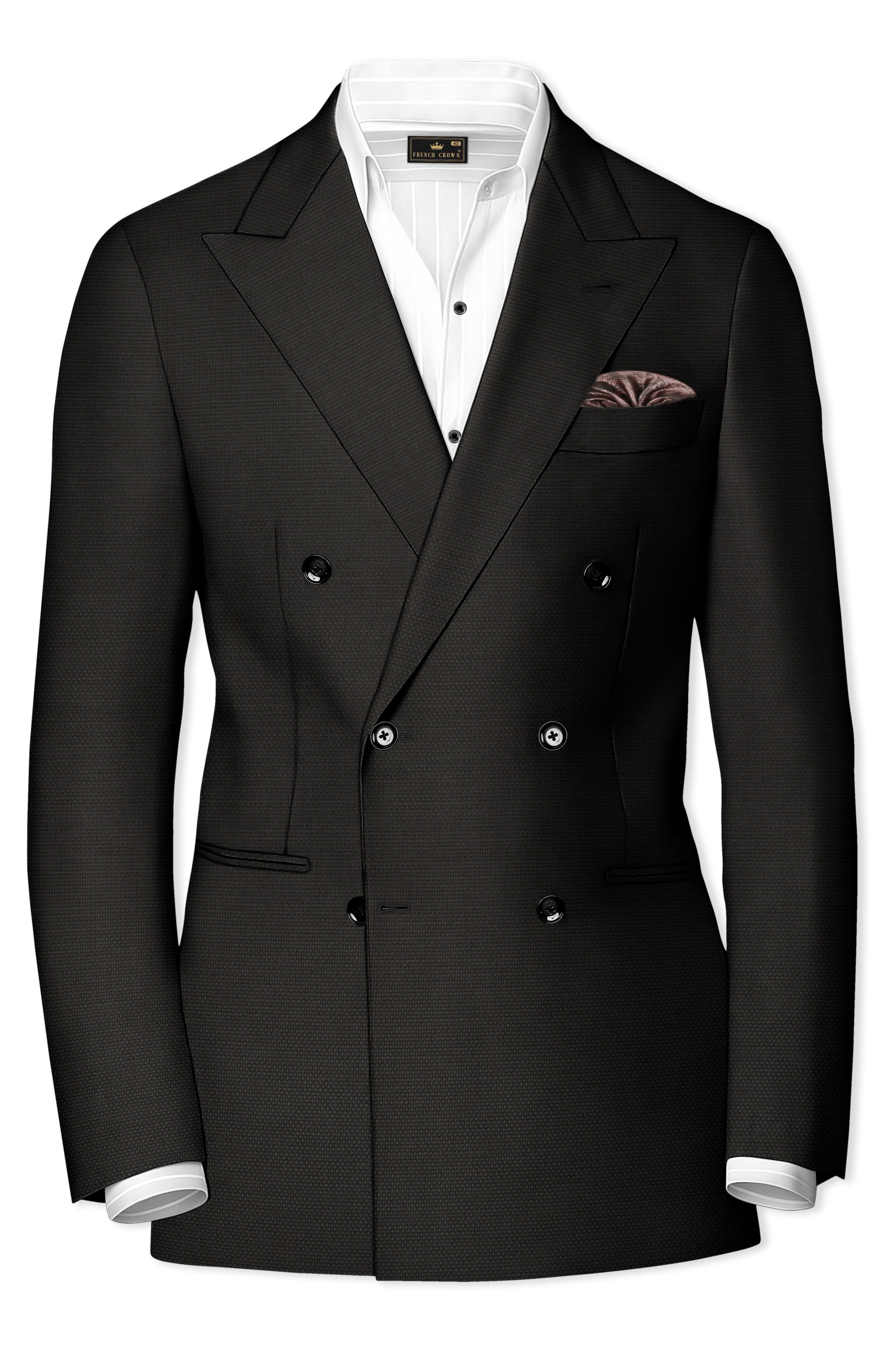 Merline Dark Brown Dobby Textured Double Breasted Suit