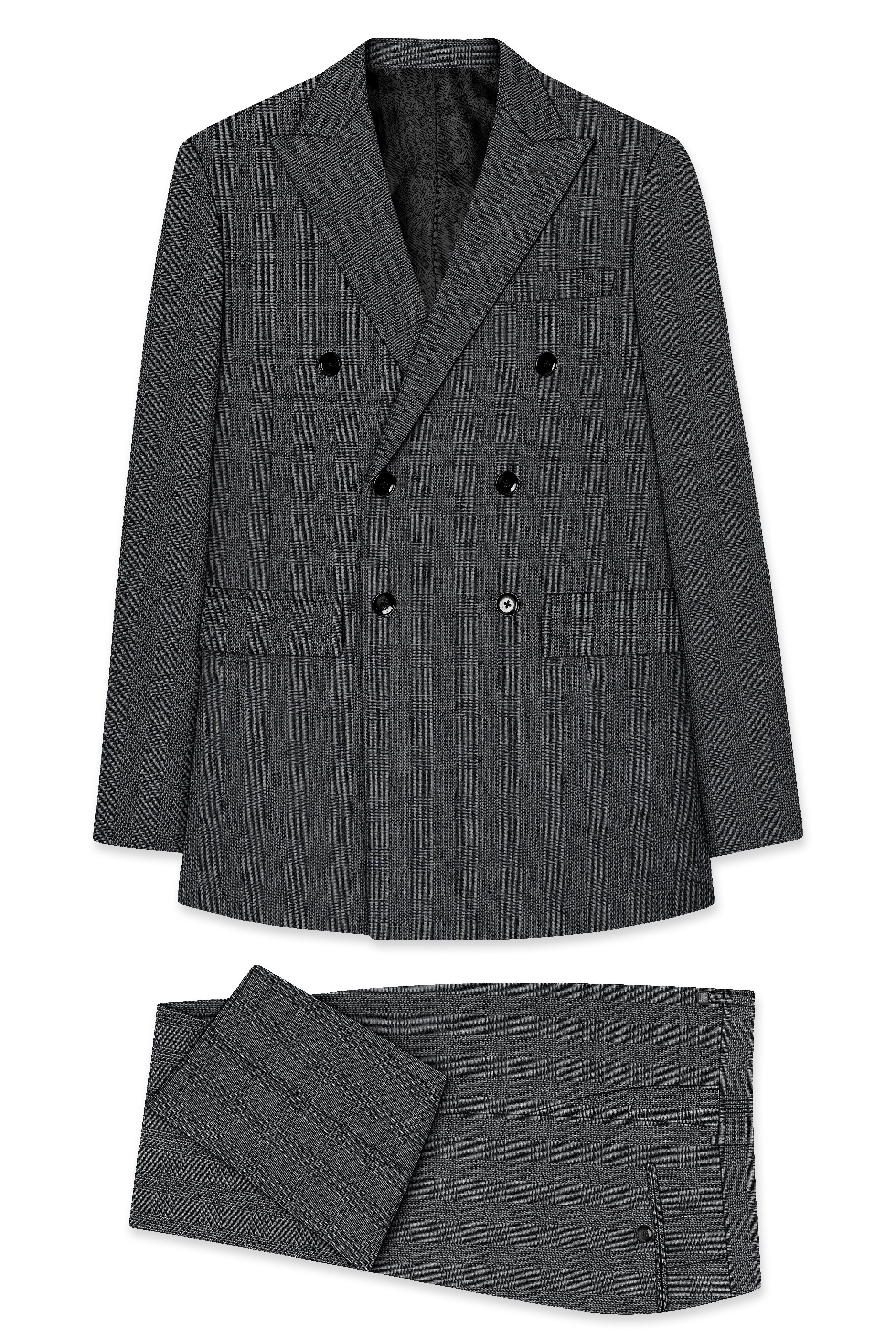 Tundora Dark Gray Subtle Plaid Double-Breasted Suit