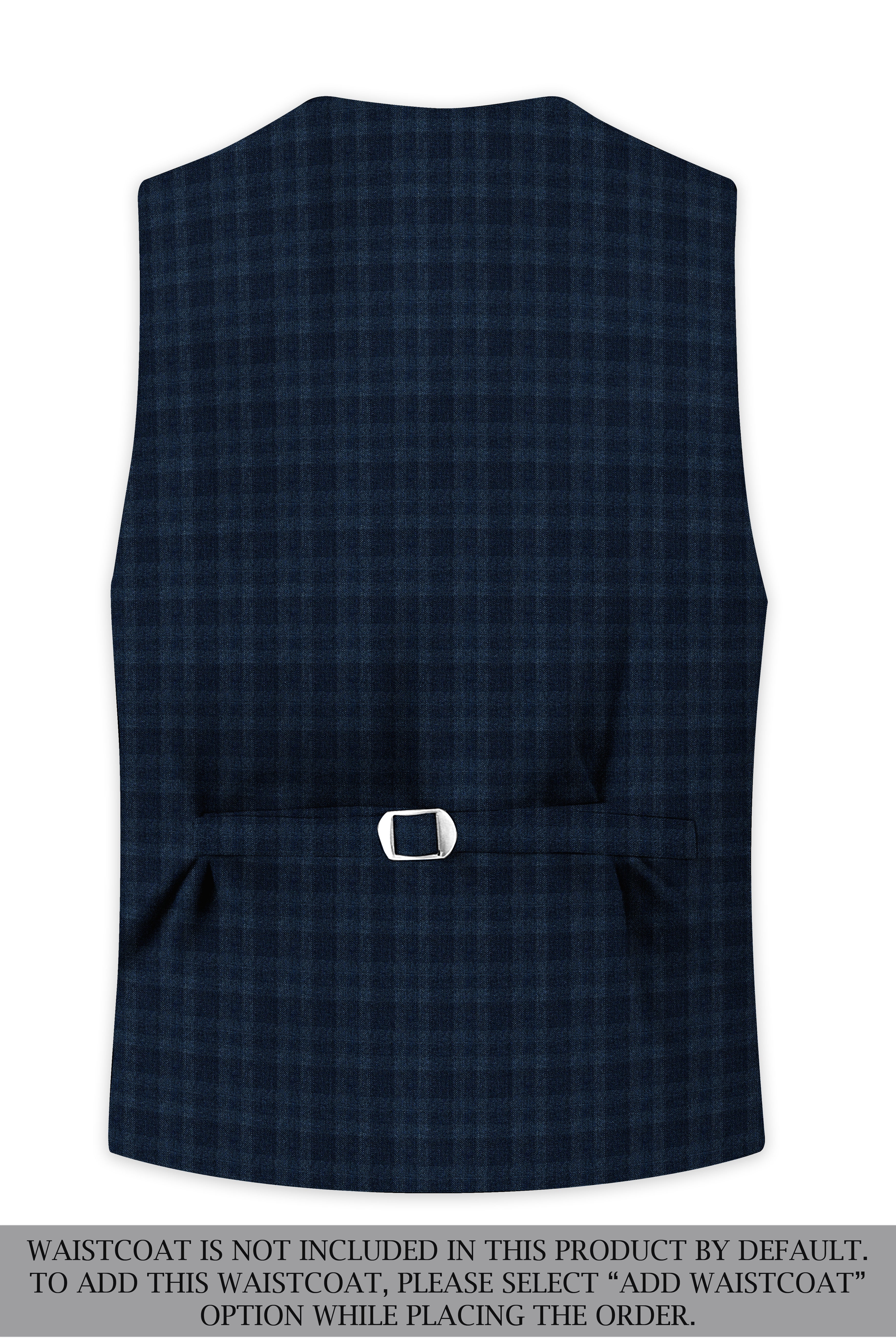 Baltic Sea Blue with Tuna Navy Blue Checkered Wool Rich Double Breasted Suit