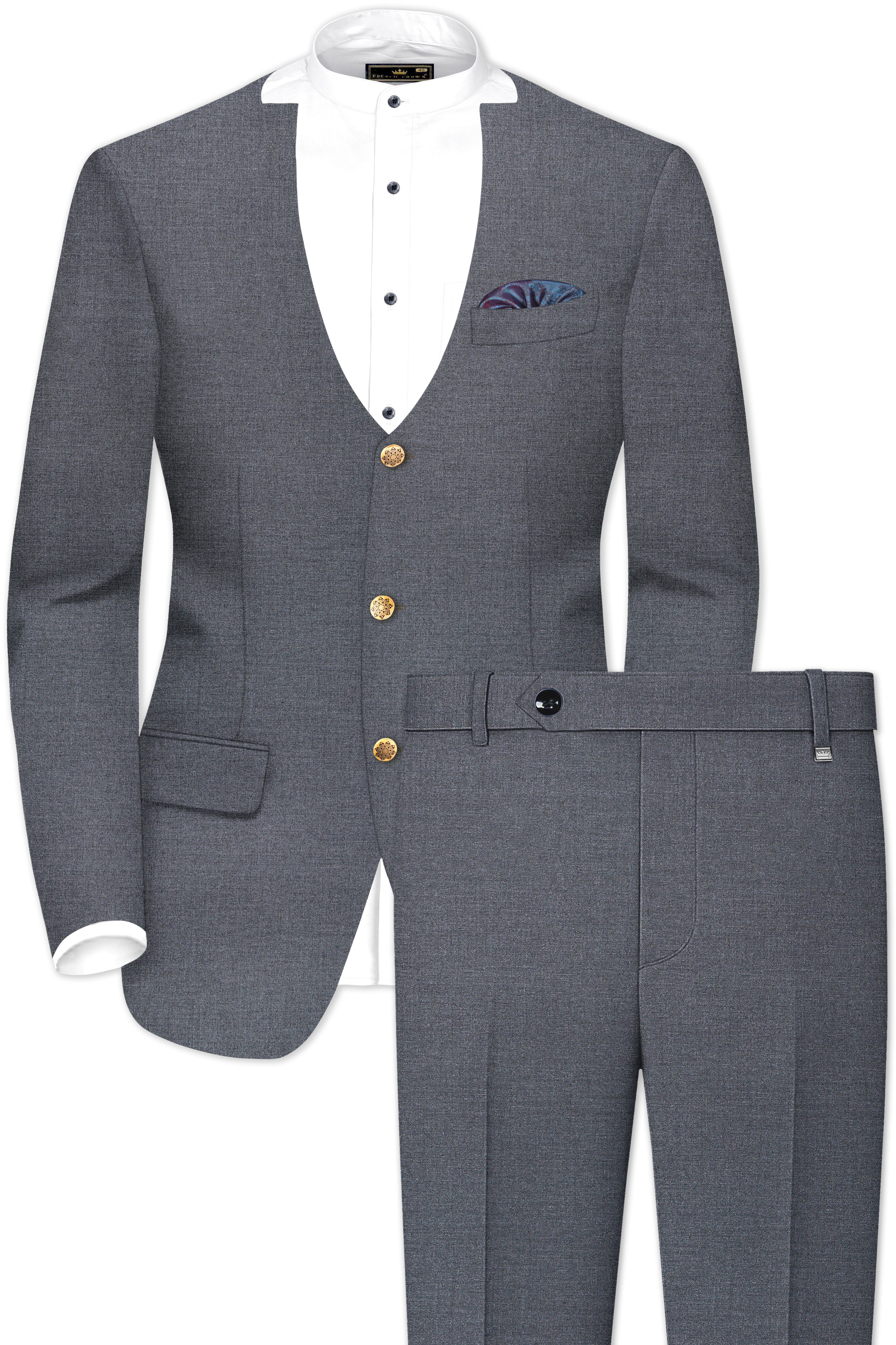 Fuscous Gray Wool Rich Single Breasted Designer Suit