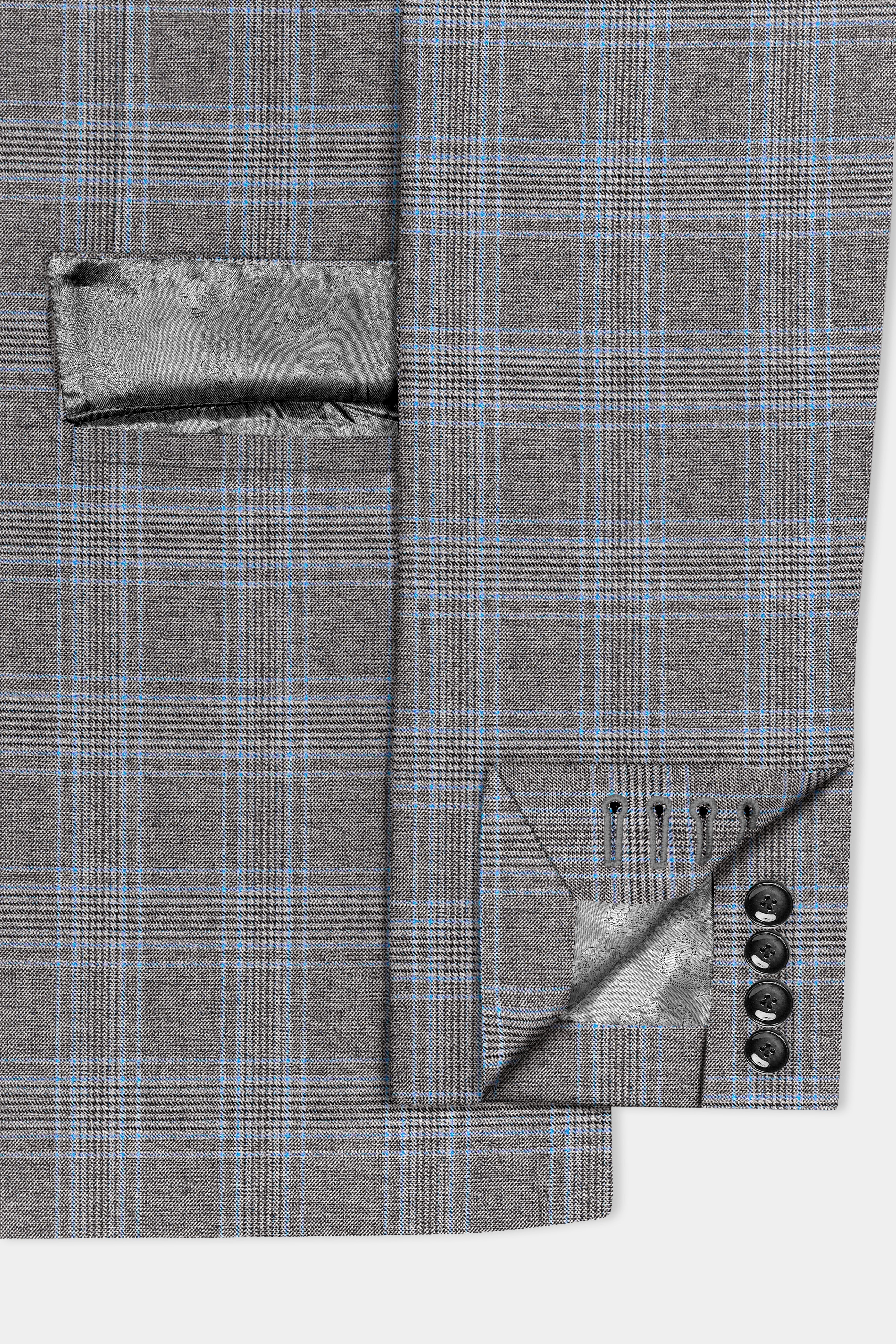 Dorado Blue with Casper Gray Plaid Wool Rich Single Breasted Suit