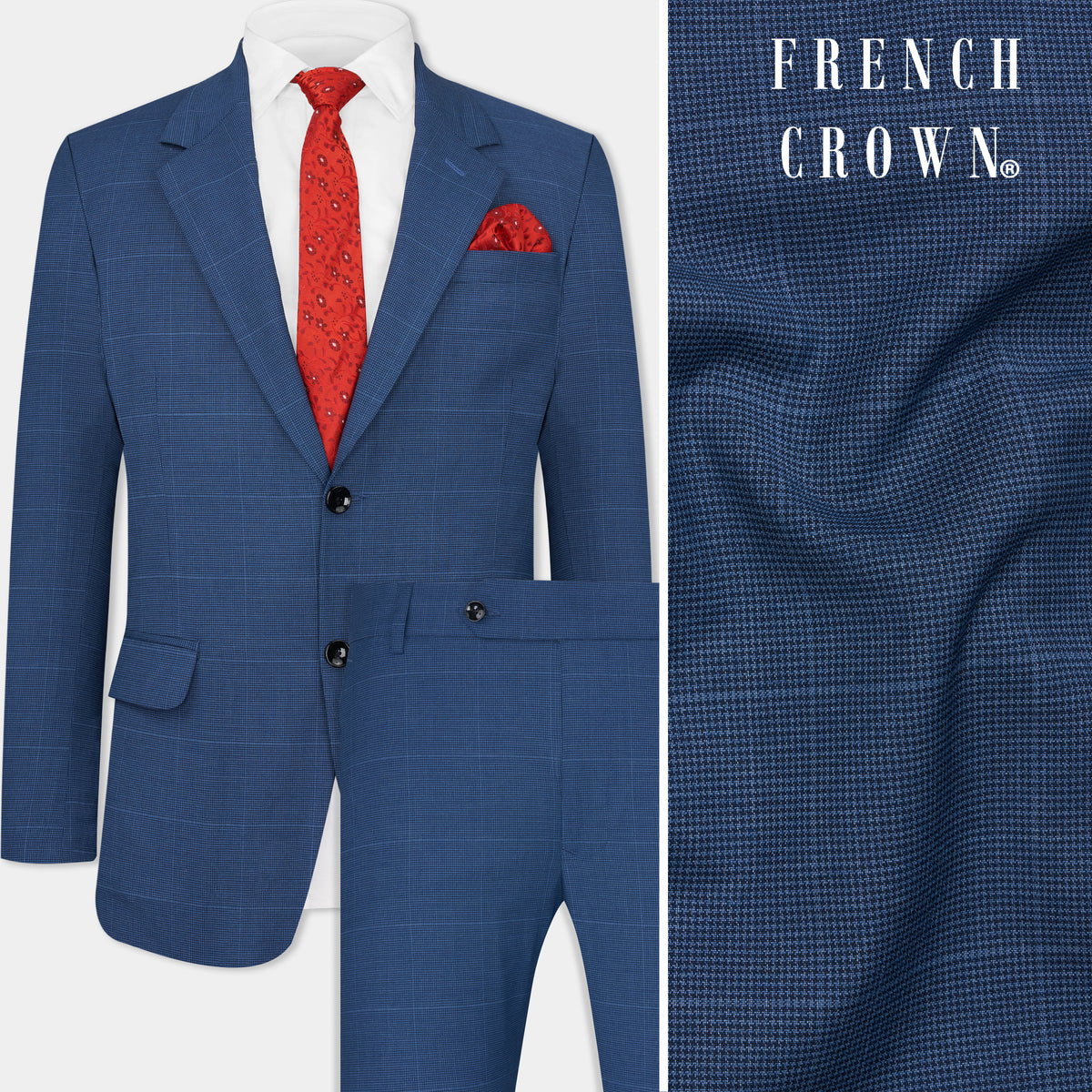 Gun Powder Blue Windowpane Wool Rich Stretchable traveler Suit