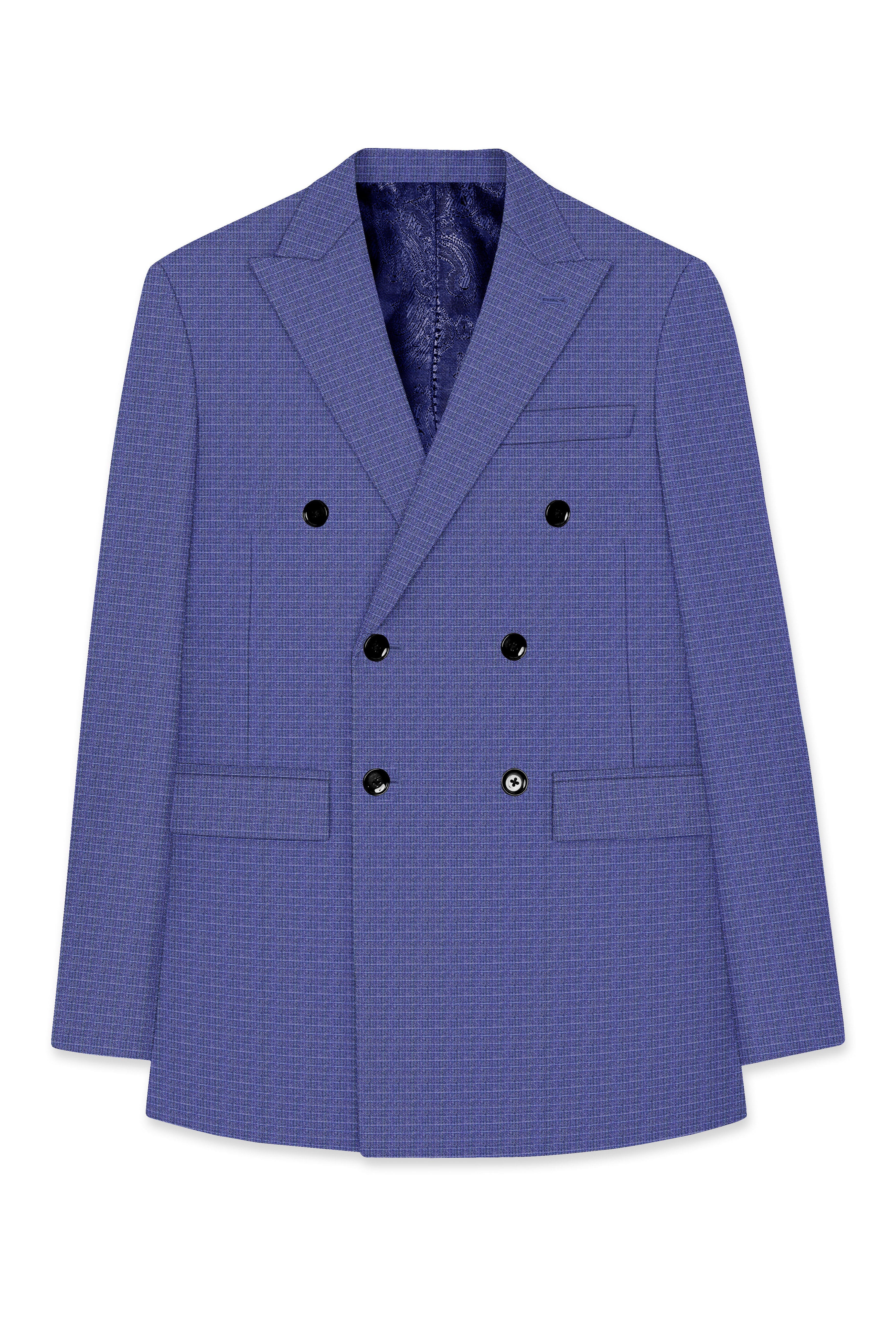 Twilight Blue Checkered Double Breasted Wool Rich Suit