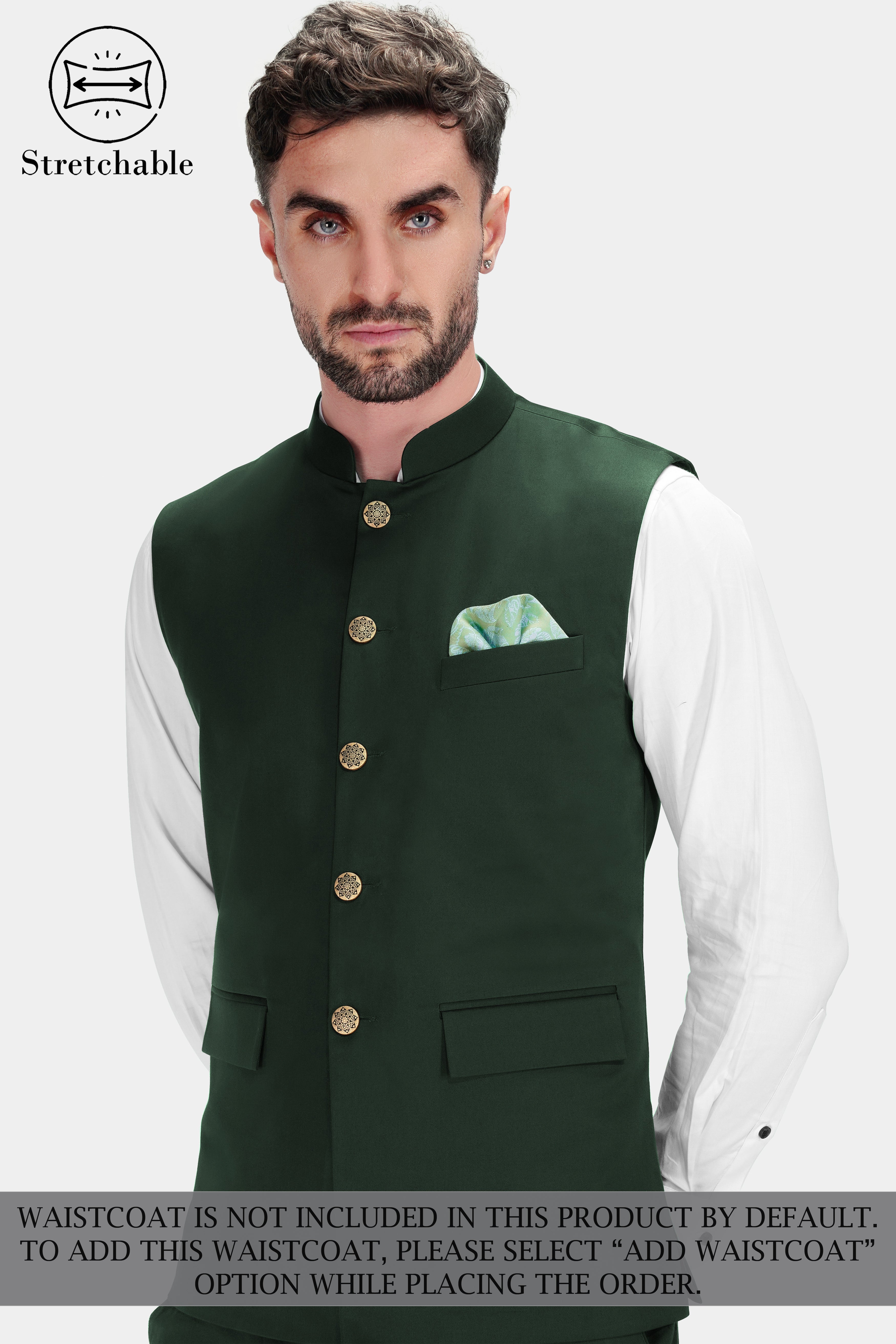 Heavy Metal Green Premium Cotton Bandhgala Stretchable Traveler Suit