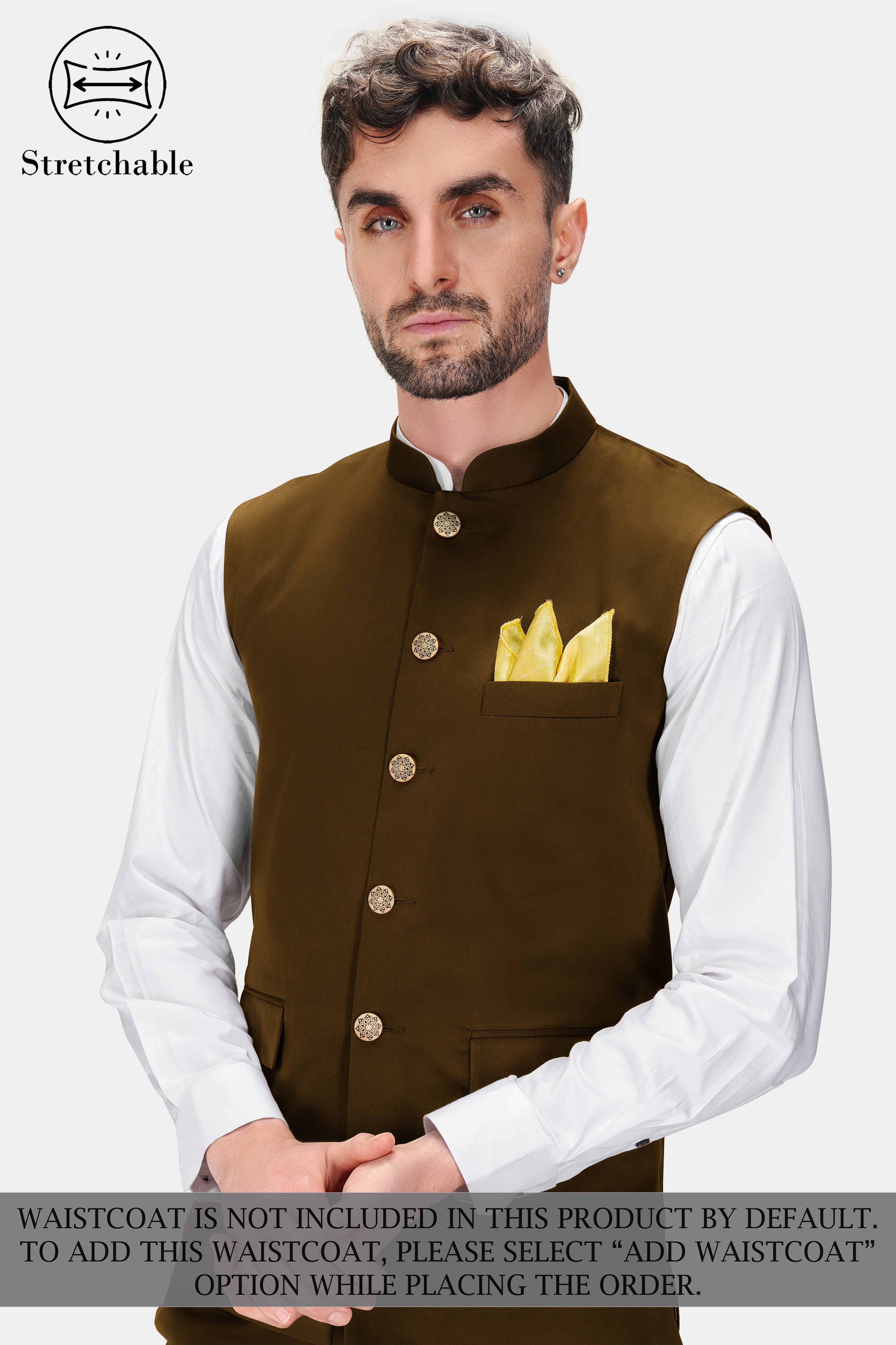 Metallic Bronze Brown Premium Cotton Bandhgala Stretchable Traveler Suit