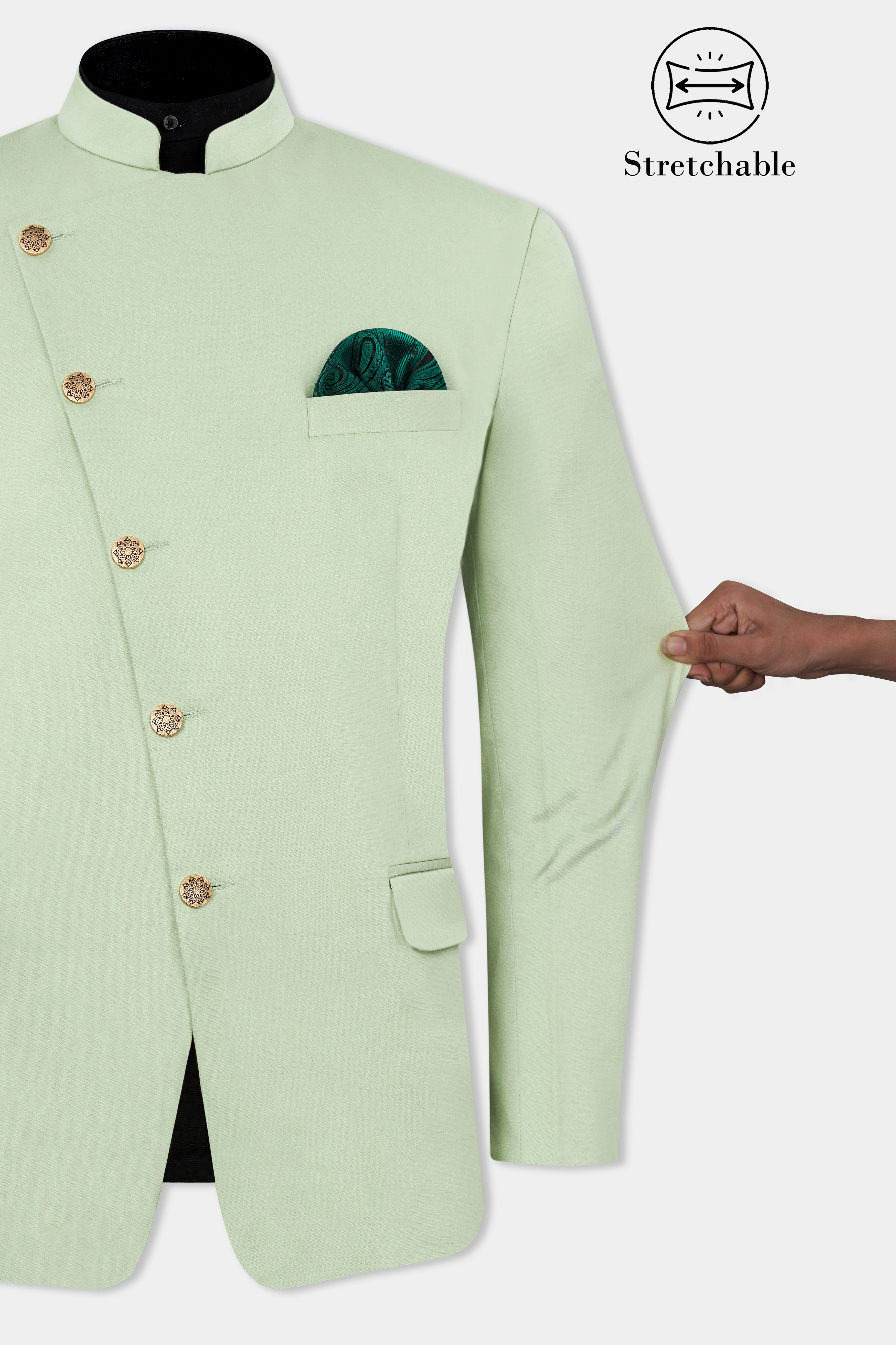 Coriander Green Premium Cotton Cross Buttoned Bandhgala  Stretchable Traveler Suit ST2797-CBG-36, ST2797-CBG-38, ST2797-CBG-40, ST2797-CBG-42, ST2797-CBG-44, ST2797-CBG-46, ST2797-CBG-48, ST2797-CBG-50, ST2797-CBG-52, ST2797-CBG-54, ST2797-CBG-56, ST2797-CBG-58, ST2797-CBG-60