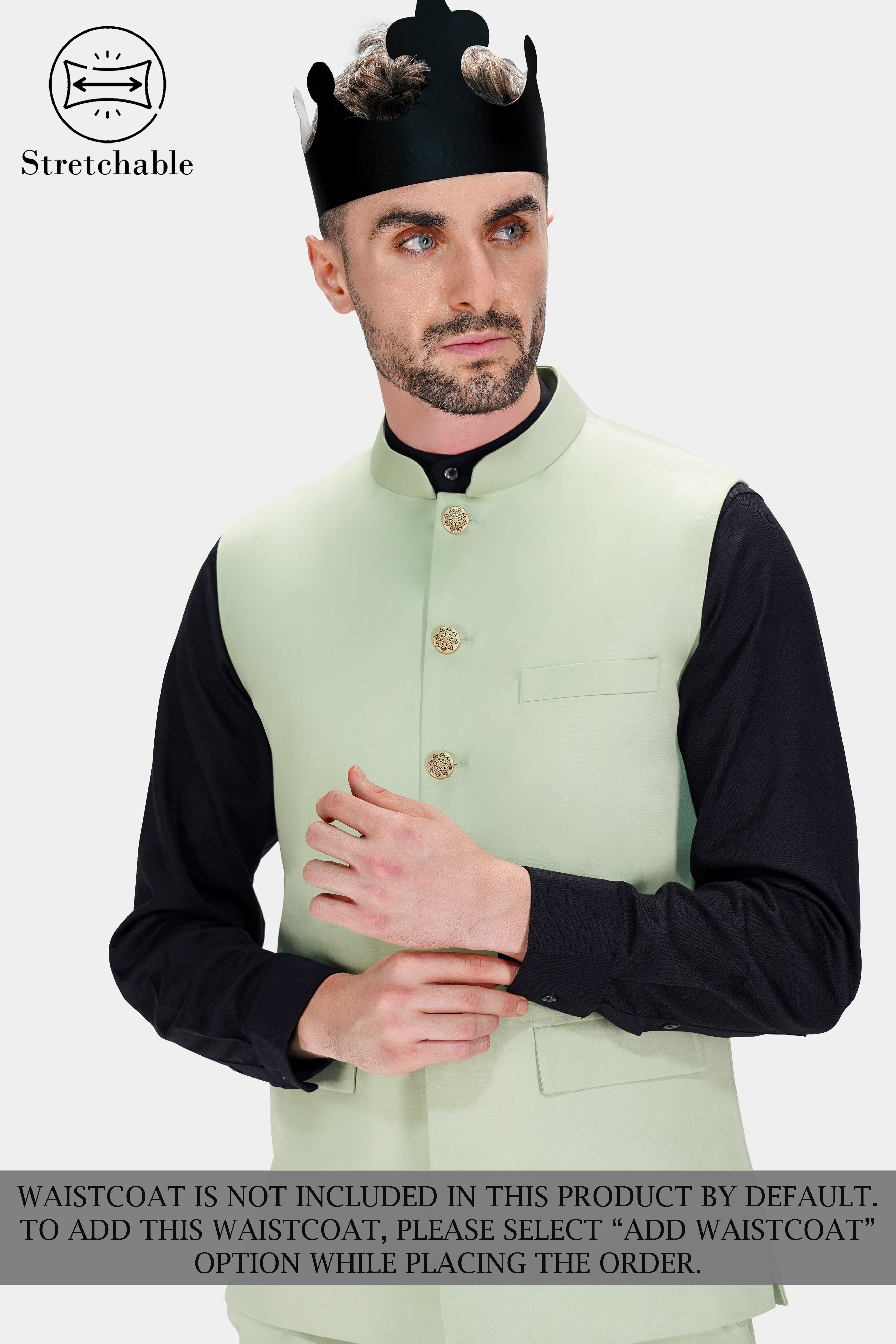 Coriander Green Premium Cotton Cross Placket Bandhgala  Stretchable Traveler Suit