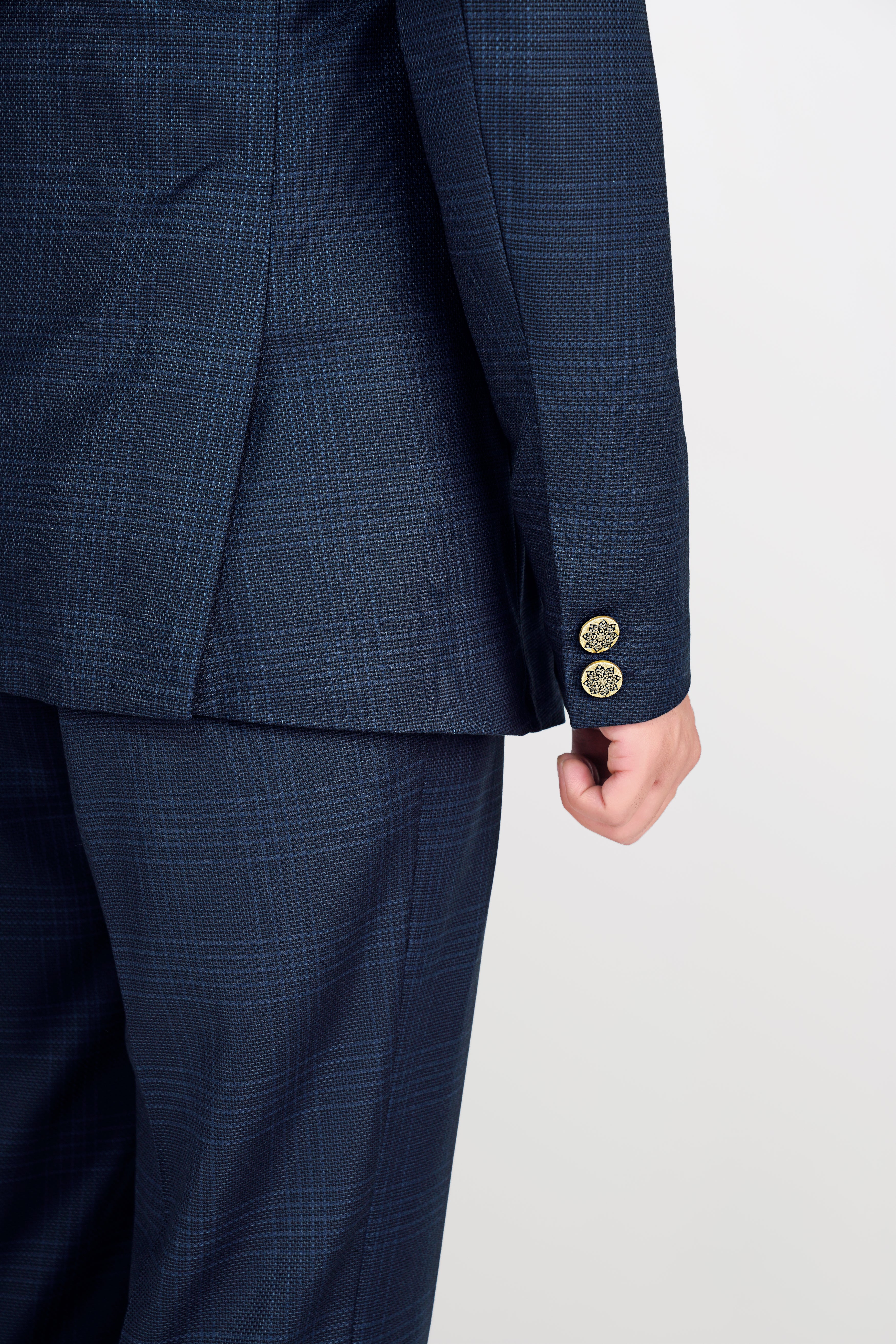Prussian Blue Subtle Checkered Cross Buttoned Bandhgala Wool Rich Suit ST2816-CBG3-36,ST2816-CBG3-38,ST2816-CBG3-40,ST2816-CBG3-42,ST2816-CBG3-44,ST2816-CBG3-46,ST2816-CBG3-48,ST2816-CBG3-50,ST2816-CBG3-52,ST2816-CBG3-54,ST2816-CBG3-56,ST2816-CBG3-58,ST2816-CBG3-60