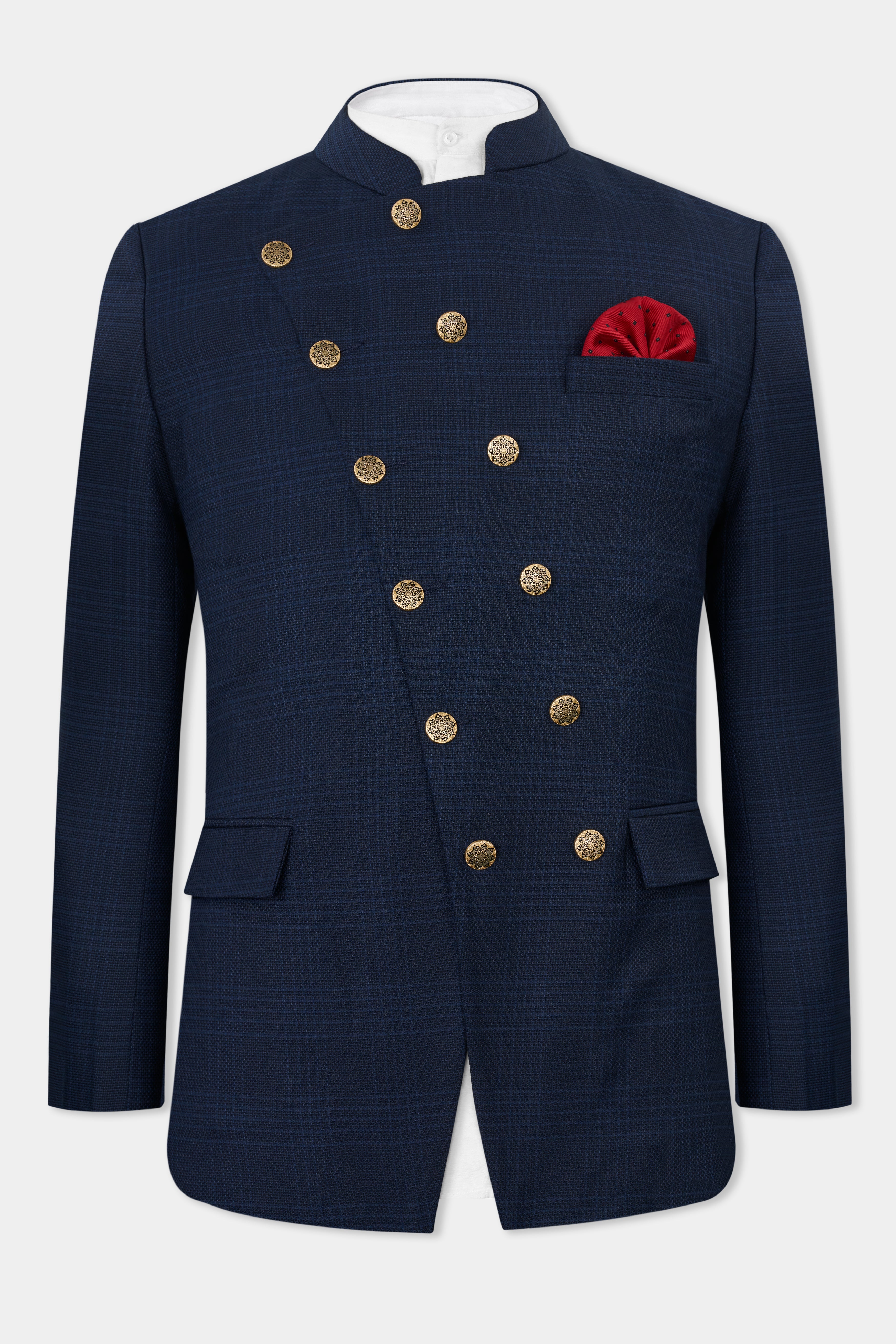 Prussian Blue Subtle Checkered Cross Buttoned Bandhgala Wool Rich Suit ST2816-CBG3-36,ST2816-CBG3-38,ST2816-CBG3-40,ST2816-CBG3-42,ST2816-CBG3-44,ST2816-CBG3-46,ST2816-CBG3-48,ST2816-CBG3-50,ST2816-CBG3-52,ST2816-CBG3-54,ST2816-CBG3-56,ST2816-CBG3-58,ST2816-CBG3-60