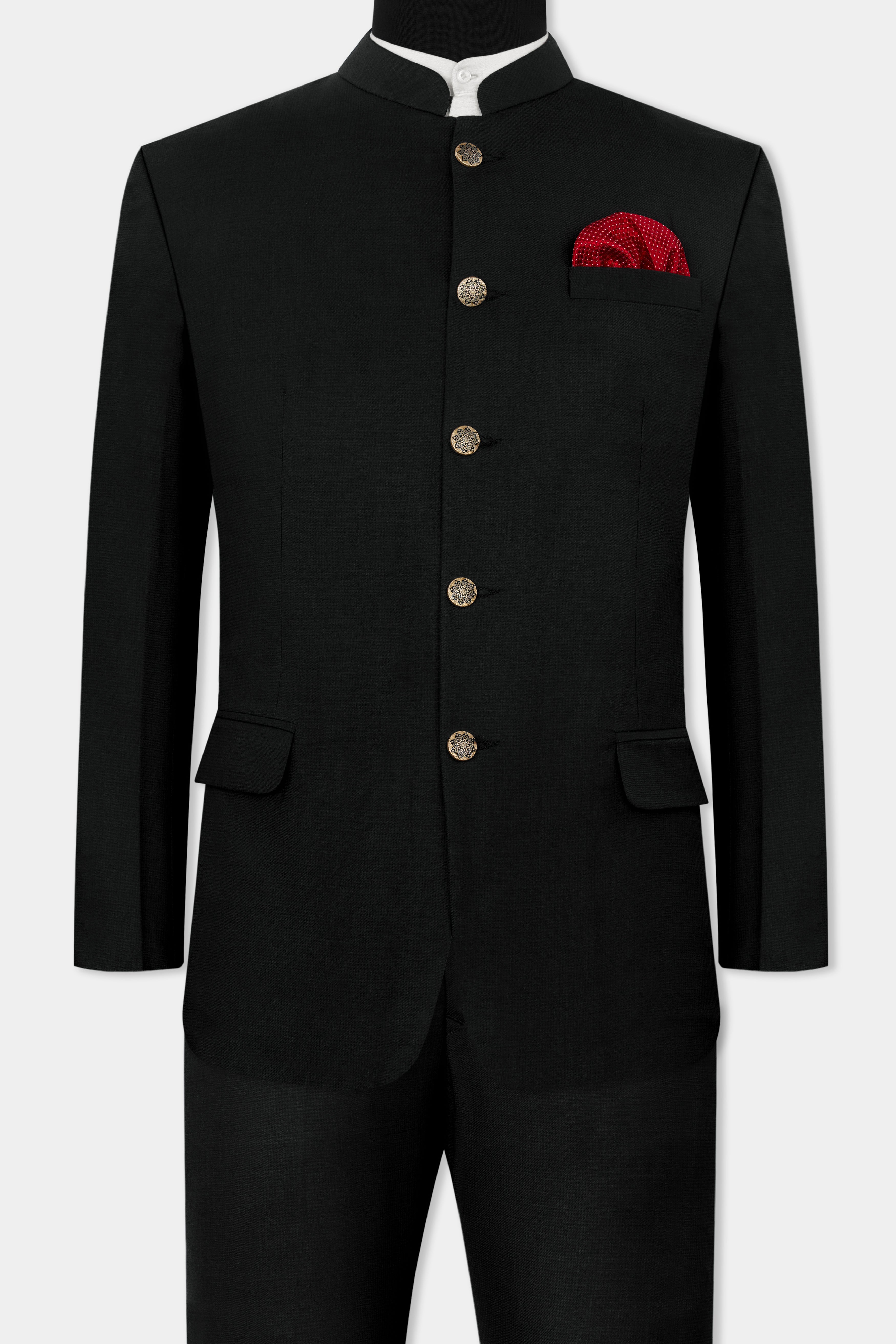 Jade Black Wool Rich Bandhgala Suit ST2818-BG-36,ST2818-BG-38,ST2818-BG-40,ST2818-BG-42,ST2818-BG-44,ST2818-BG-46,ST2818-BG-48,ST2818-BG-50,ST2818-BG-52,ST2818-BG-54,ST2818-BG-56,ST2818-BG-58,ST2818-BG-60