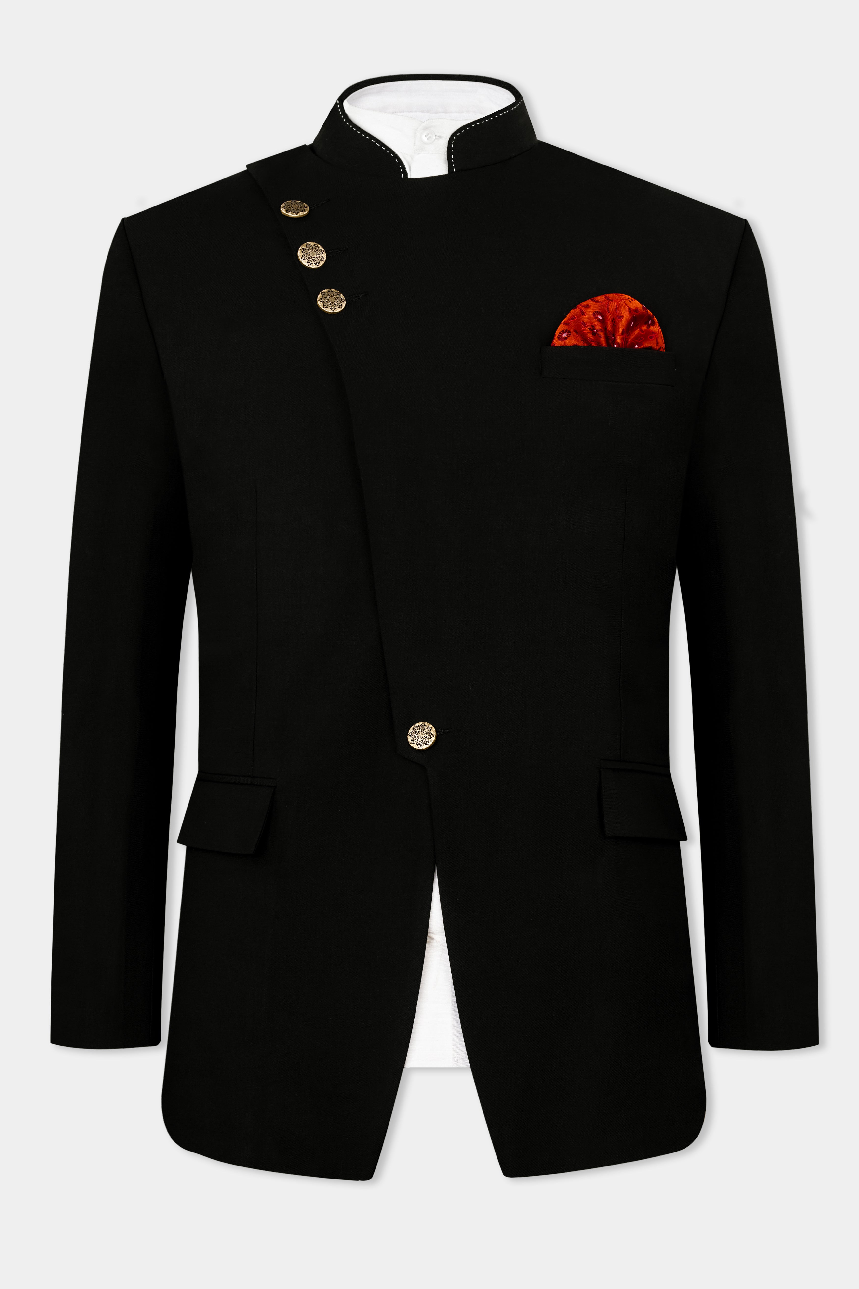Jade Black Wool Rich Cross Buttoned Bandhgala Designer Stretchable Traveler Suit ST2819-CBG-D171-36,ST2819-CBG-D171-38,ST2819-CBG-D171-40,ST2819-CBG-D171-42,ST2819-CBG-D171-44,ST2819-CBG-D171-46,ST2819-CBG-D171-48,ST2819-CBG-D171-50,ST2819-CBG-D171-52,ST2819-CBG-D171-54,ST2819-CBG-D171-56,ST2819-CBG-D171-58,ST2819-CBG-D171-60