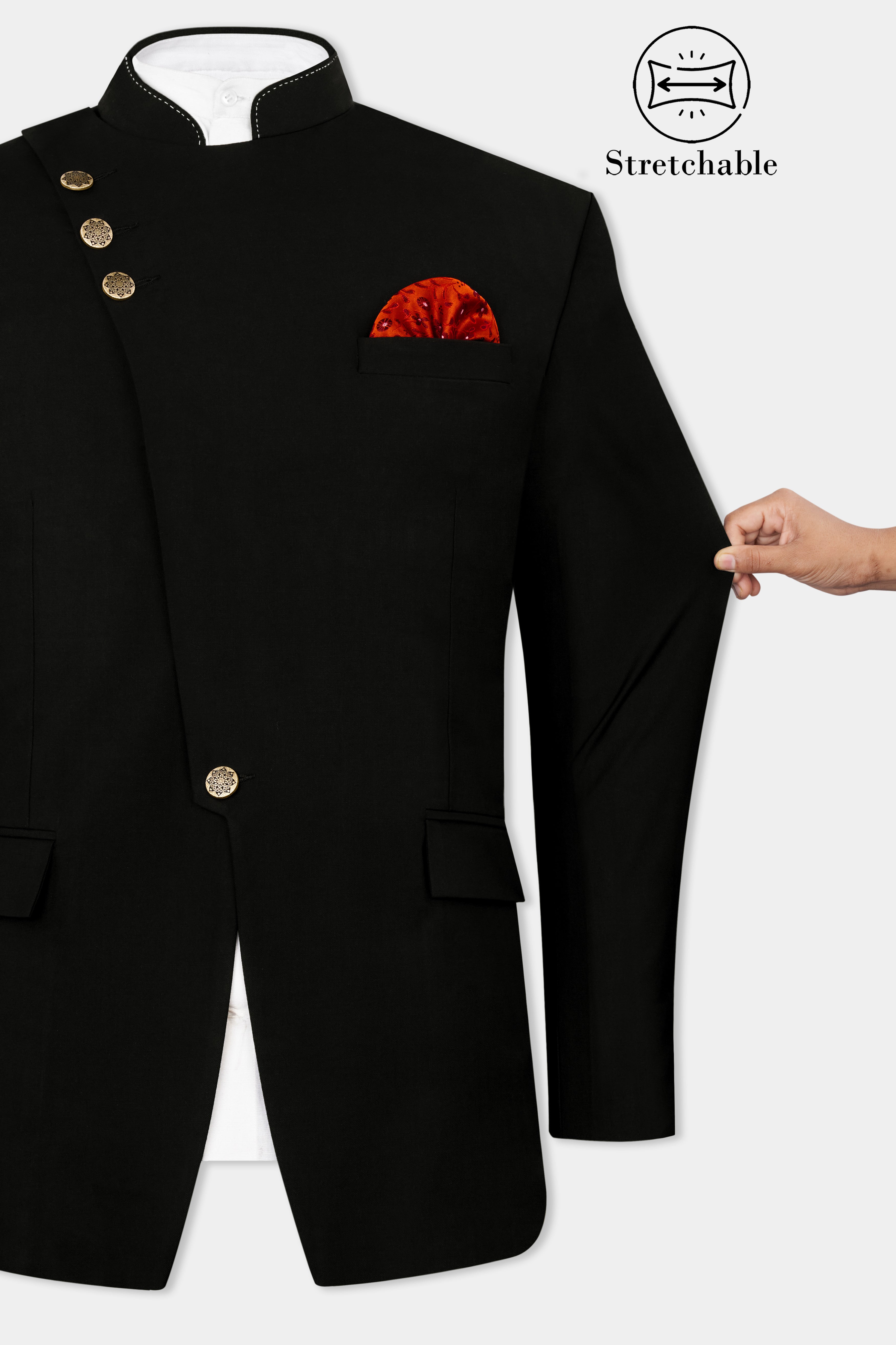 Jade Black Wool Rich Cross Buttoned Bandhgala Designer Stretchable Traveler Suit ST2819-CBG-D171-36,ST2819-CBG-D171-38,ST2819-CBG-D171-40,ST2819-CBG-D171-42,ST2819-CBG-D171-44,ST2819-CBG-D171-46,ST2819-CBG-D171-48,ST2819-CBG-D171-50,ST2819-CBG-D171-52,ST2819-CBG-D171-54,ST2819-CBG-D171-56,ST2819-CBG-D171-58,ST2819-CBG-D171-60