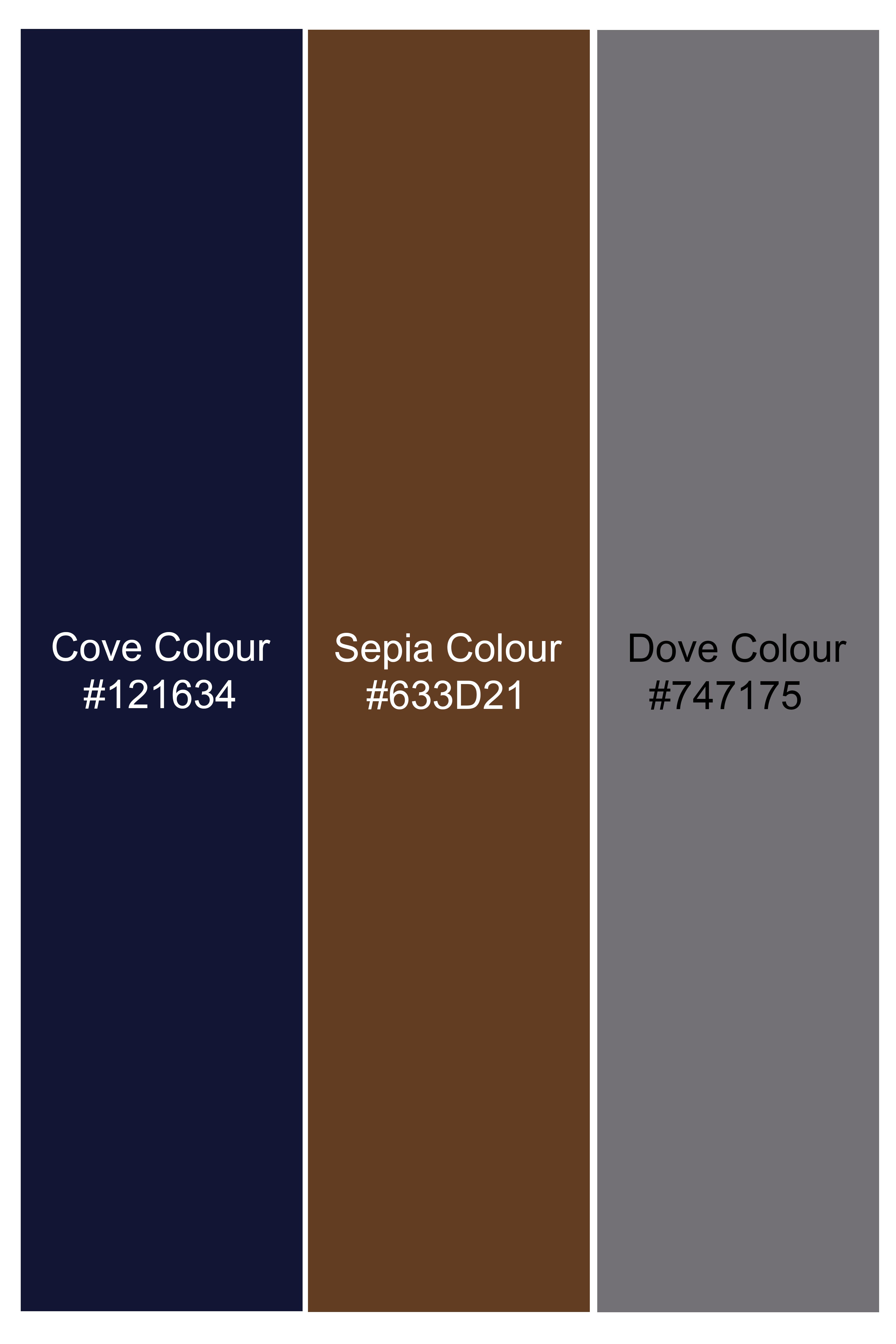 Cove Blue and Sepia Brown Floral Jacquard Textured Premium Giza Cotton Bandhgala Designer Blazer BL2879-D393-36, BL2879-D393-38, BL2879-D393-40, BL2879-D393-42, BL2879-D393-44, BL2879-D393-46, BL2879-D393-48, BL2879-D393-50, BL2879-D393-79, BL2879-D393-54, BL2879-D393-56, BL2879-D393-58, BL2879-D393-60