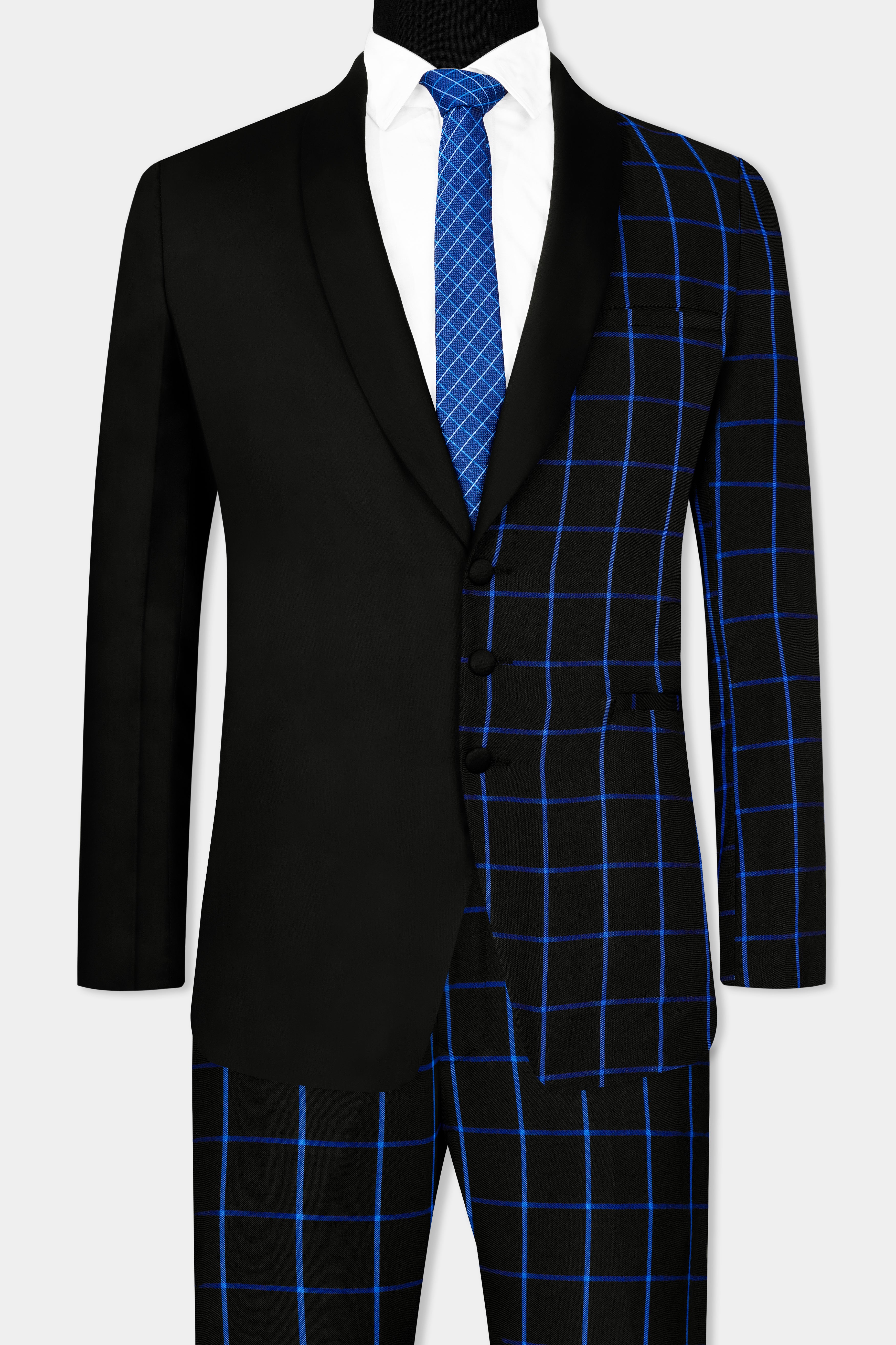 Half Black and Half Windowpane Wool Rich Designer Suit ST2897-SB-D51-36,ST2897-SB-D51-38,ST2897-SB-D51-40,ST2897-SB-D51-42,ST2897-SB-D51-44,ST2897-SB-D51-46,ST2897-SB-D51-48,ST2897-SB-D51-50,ST2897-SB-D51-52,ST2897-SB-D51-54,ST2897-SB-D51-56,ST2897-SB-D51-58,ST2897-SB-D51-60