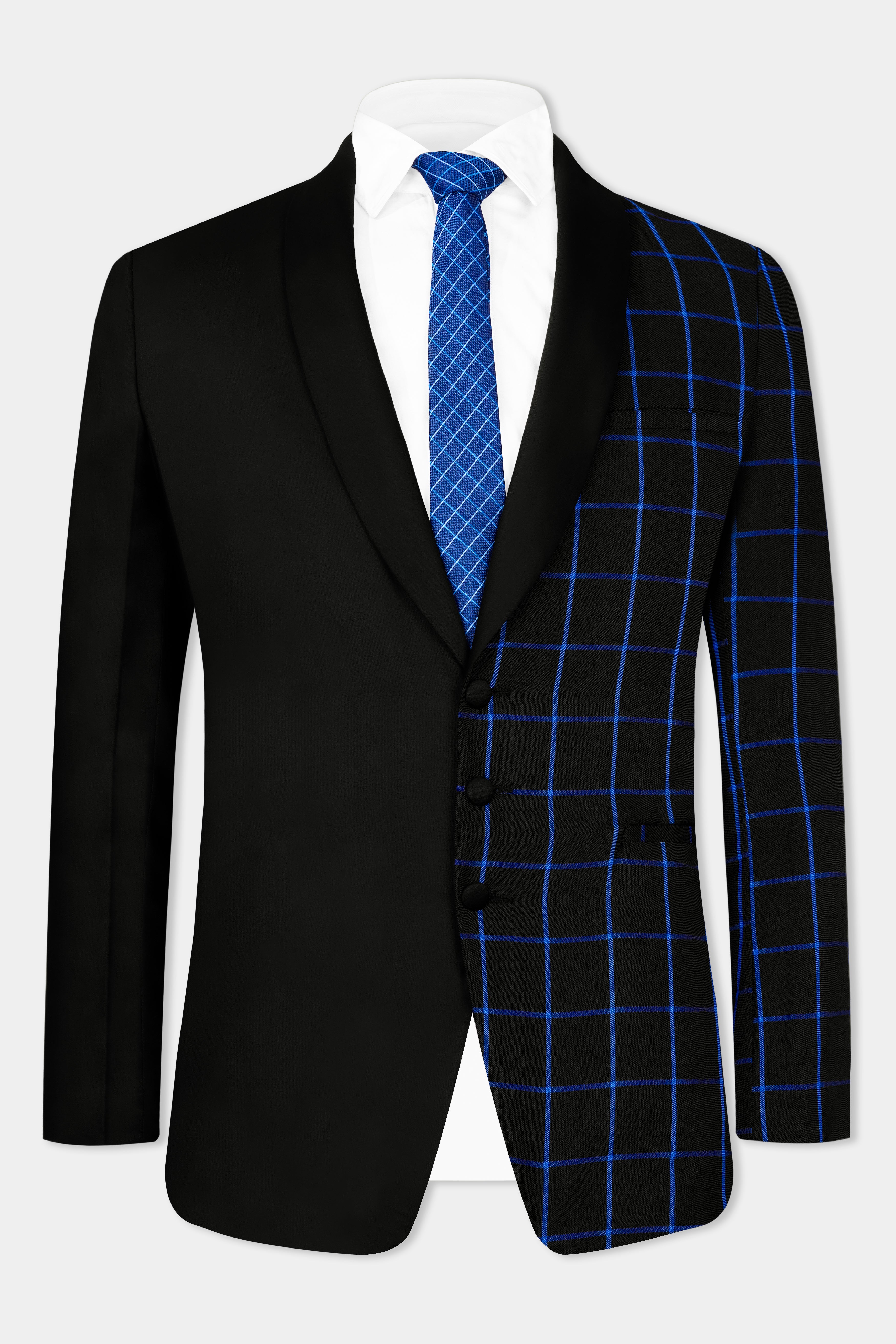 Half Black and Half Windowpane Wool Rich Designer Suit ST2897-SB-D51-36,ST2897-SB-D51-38,ST2897-SB-D51-40,ST2897-SB-D51-42,ST2897-SB-D51-44,ST2897-SB-D51-46,ST2897-SB-D51-48,ST2897-SB-D51-50,ST2897-SB-D51-52,ST2897-SB-D51-54,ST2897-SB-D51-56,ST2897-SB-D51-58,ST2897-SB-D51-60