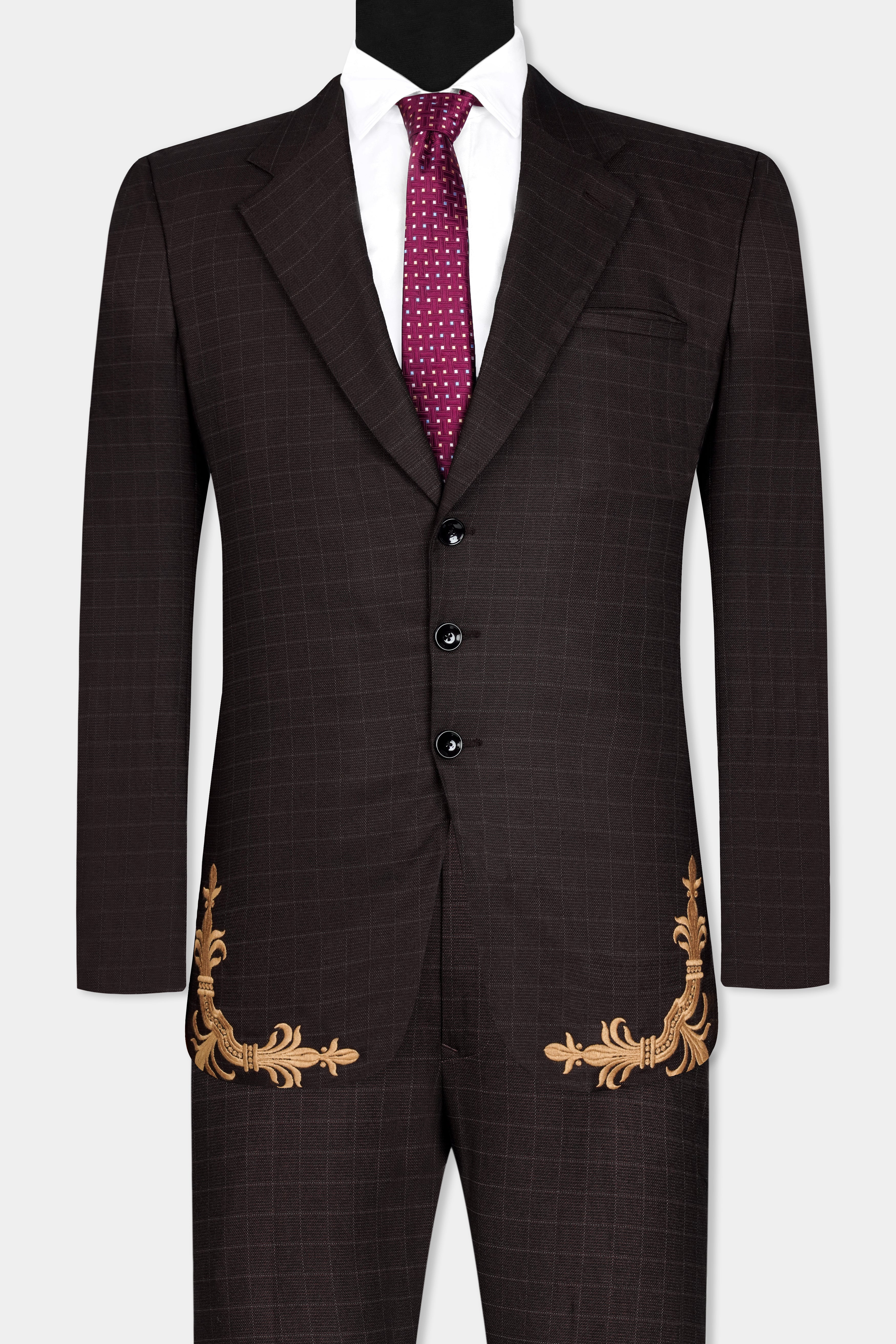 Gondola Brown Checkered and Embroidered Wool Rich Designer Suit ST2902-SB-D50-36,ST2902-SB-D50-38,ST2902-SB-D50-40,ST2902-SB-D50-42,ST2902-SB-D50-44,ST2902-SB-D50-46,ST2902-SB-D50-48,ST2902-SB-D50-50,ST2902-SB-D50-52,ST2902-SB-D50-54,ST2902-SB-D50-56,ST2902-SB-D50-58,ST2902-SB-D50-60