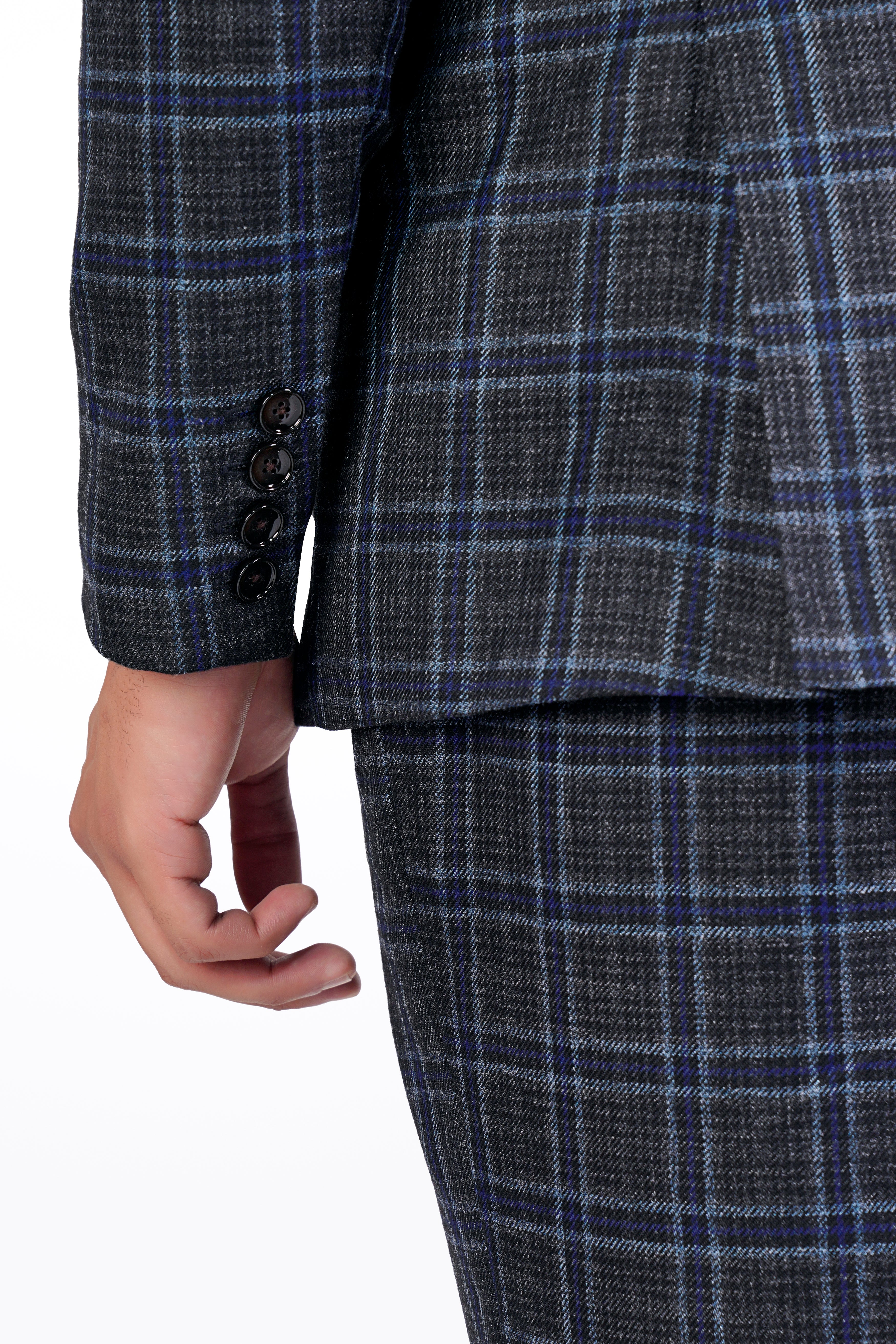 Bleached Black and Marine Blue Plaid Double Breasted Tweed Suit ST2907-DB-36,ST2907-DB-38,ST2907-DB-40,ST2907-DB-42,ST2907-DB-44,ST2907-DB-46,ST2907-DB-48,ST2907-DB-50,ST2907-DB-52,ST2907-DB-54,ST2907-DB-56,ST2907-DB-58,ST2907-DB-60