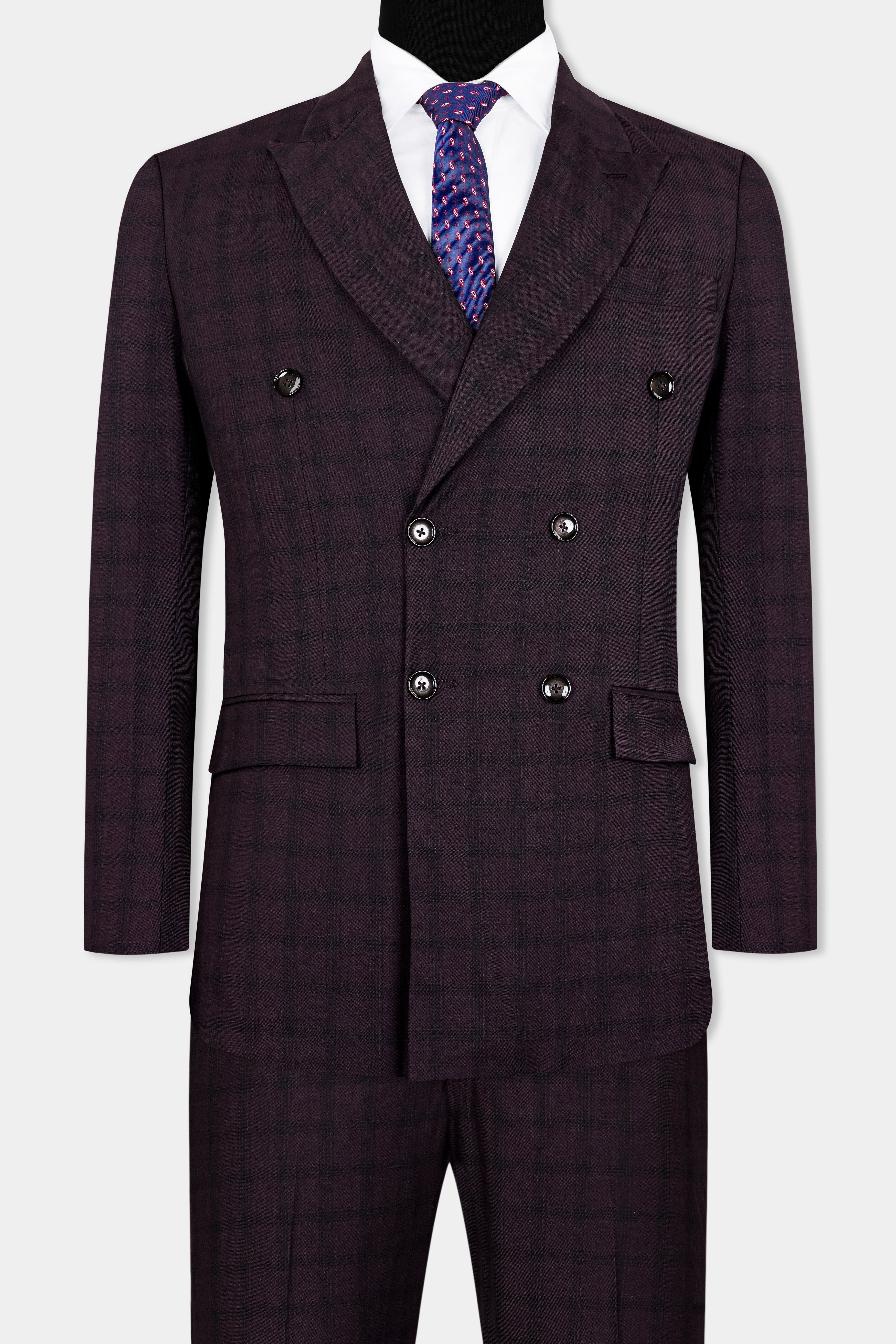 Cinder Purple Checkered Double Breasted Wool Rich Suit ST2916-DB-36,ST2916-DB-38,ST2916-DB-40,ST2916-DB-42,ST2916-DB-44,ST2916-DB-46,ST2916-DB-48,ST2916-DB-50,ST2916-DB-52,ST2916-DB-54,ST2916-DB-56,ST2916-DB-58,ST2916-DB-60