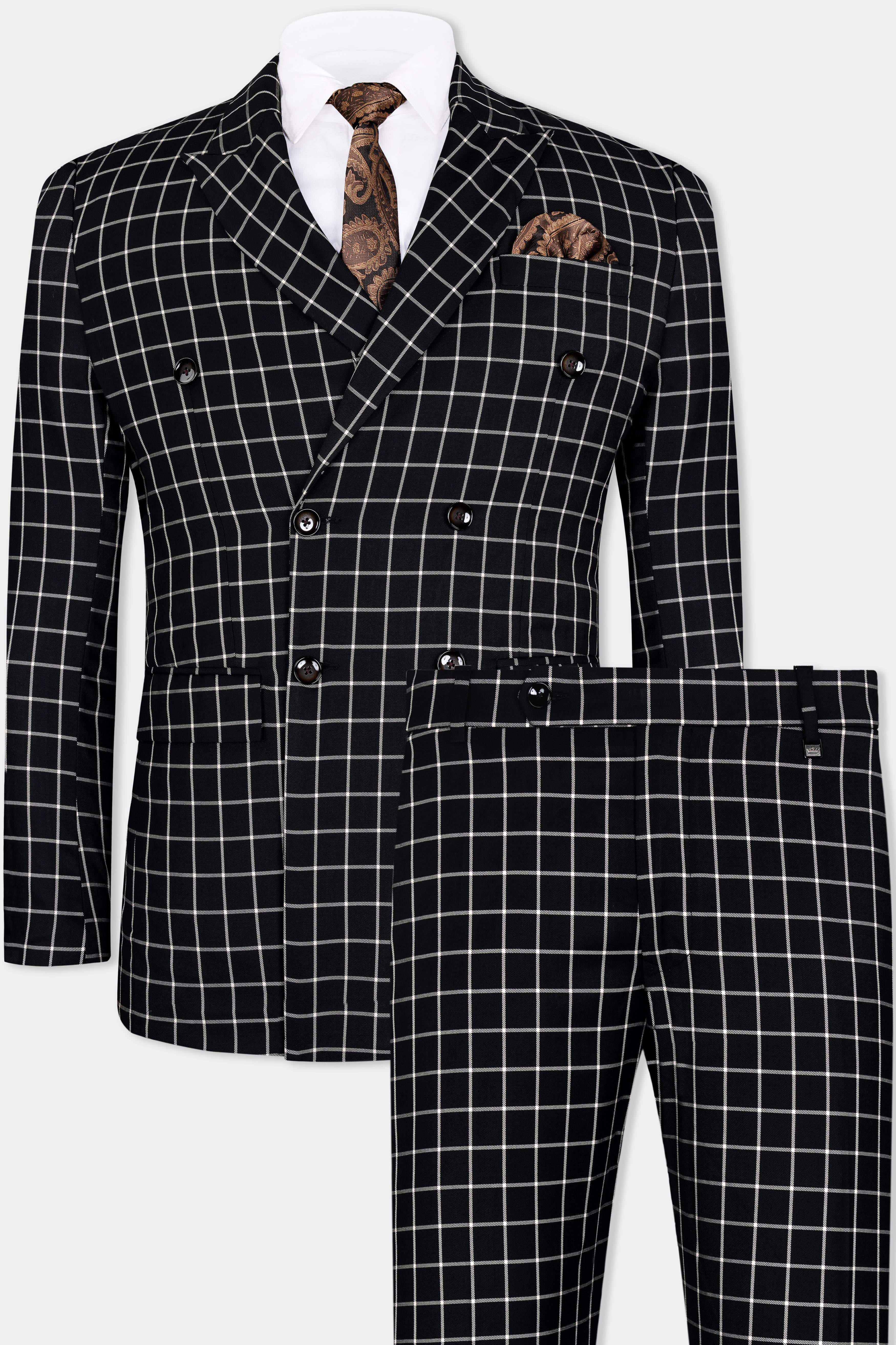 Jade Black and White Checkered Wool Rich Double Breasted Suit ST2932-DB-36,ST2932-DB-38,ST2932-DB-40,ST2932-DB-42,ST2932-DB-44,ST2932-DB-46,ST2932-DB-48,ST2932-DB-50,ST2932-DB-52,ST2932-DB-54,ST2932-DB-56,ST2932-DB-58,ST2932-DB-60