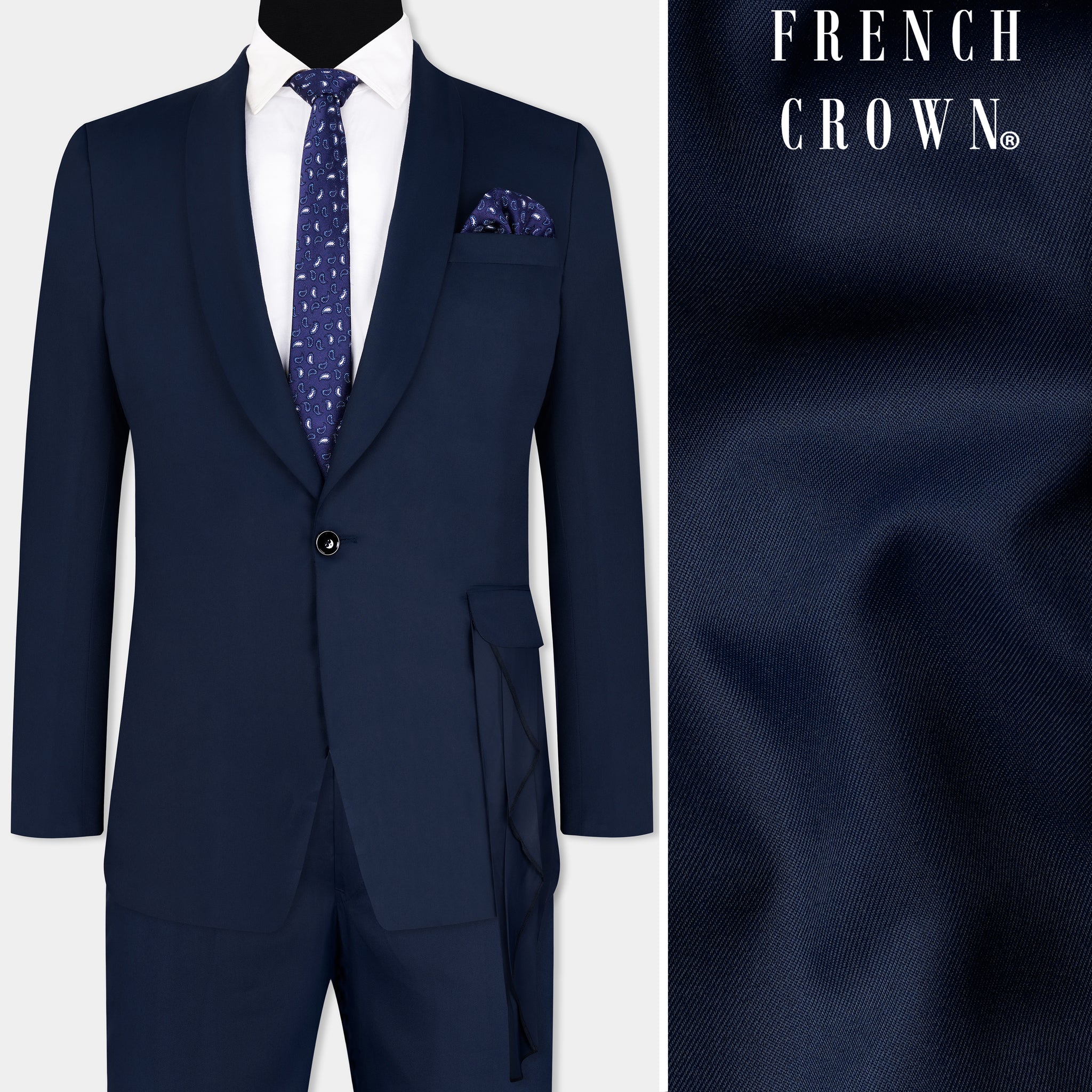 Space Cadet Blue Textured Premium Wool Blend TuxedoSuit for Men.