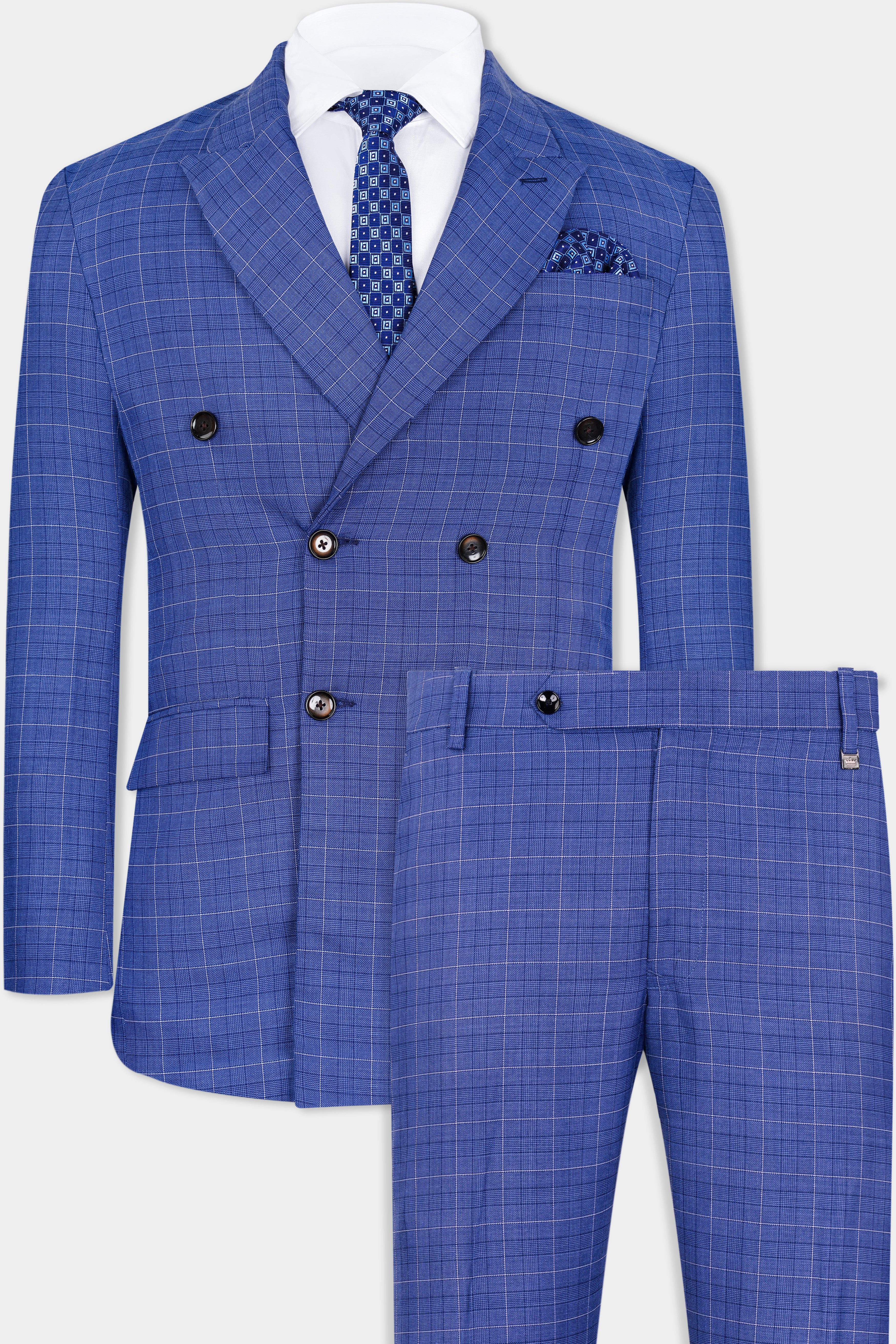 Yonder Blue Plaid Wool Rich Double Breasted Suit ST2944-DB-36,ST2944-DB-38,ST2944-DB-40,ST2944-DB-42,ST2944-DB-44,ST2944-DB-46,ST2944-DB-48,ST2944-DB-50,ST2944-DB-52,ST2944-DB-54,ST2944-DB-56,ST2944-DB-58,ST2944-DB-60
