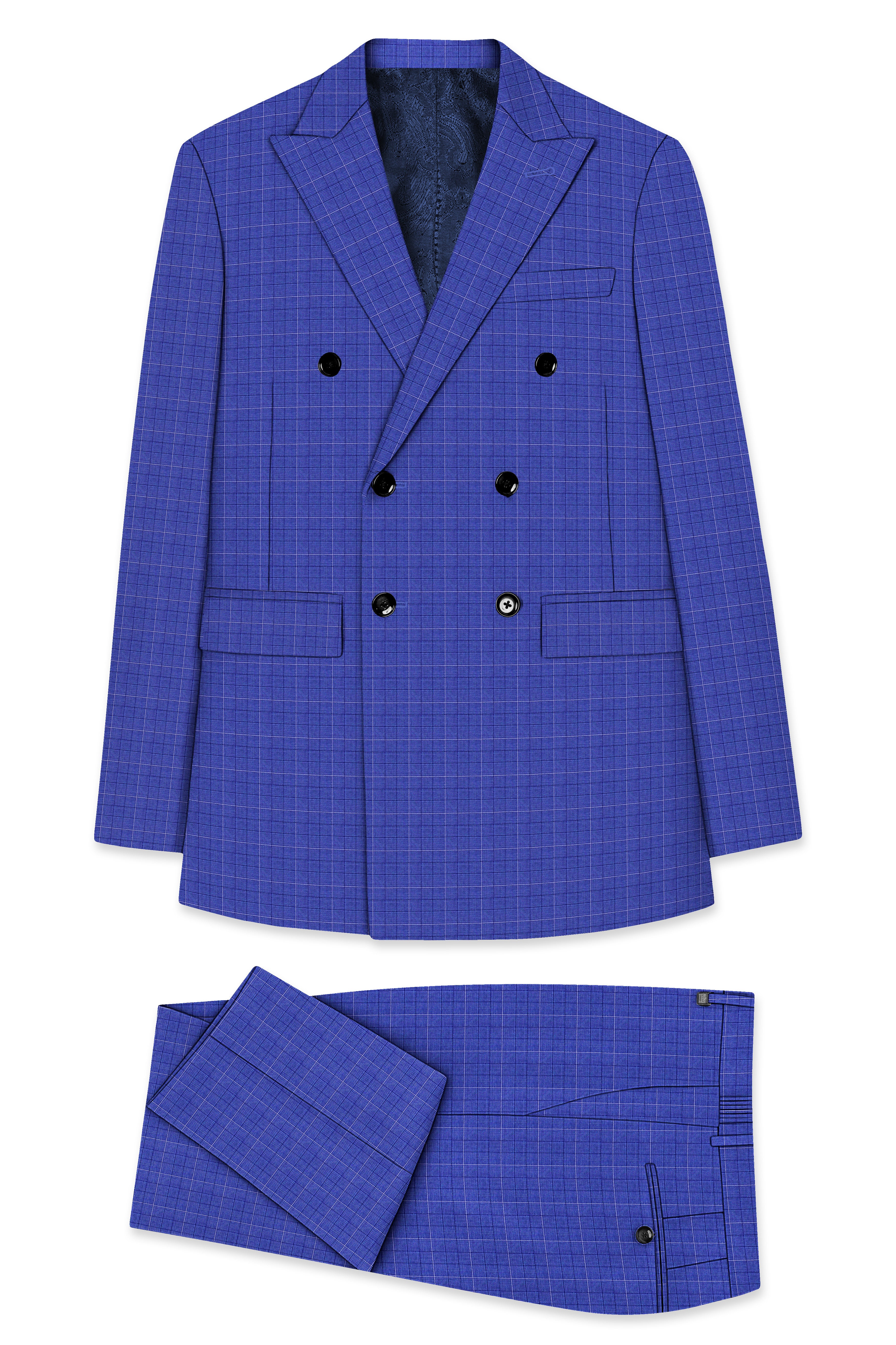 Yonder Blue Plaid Wool Rich Double Breasted Suit