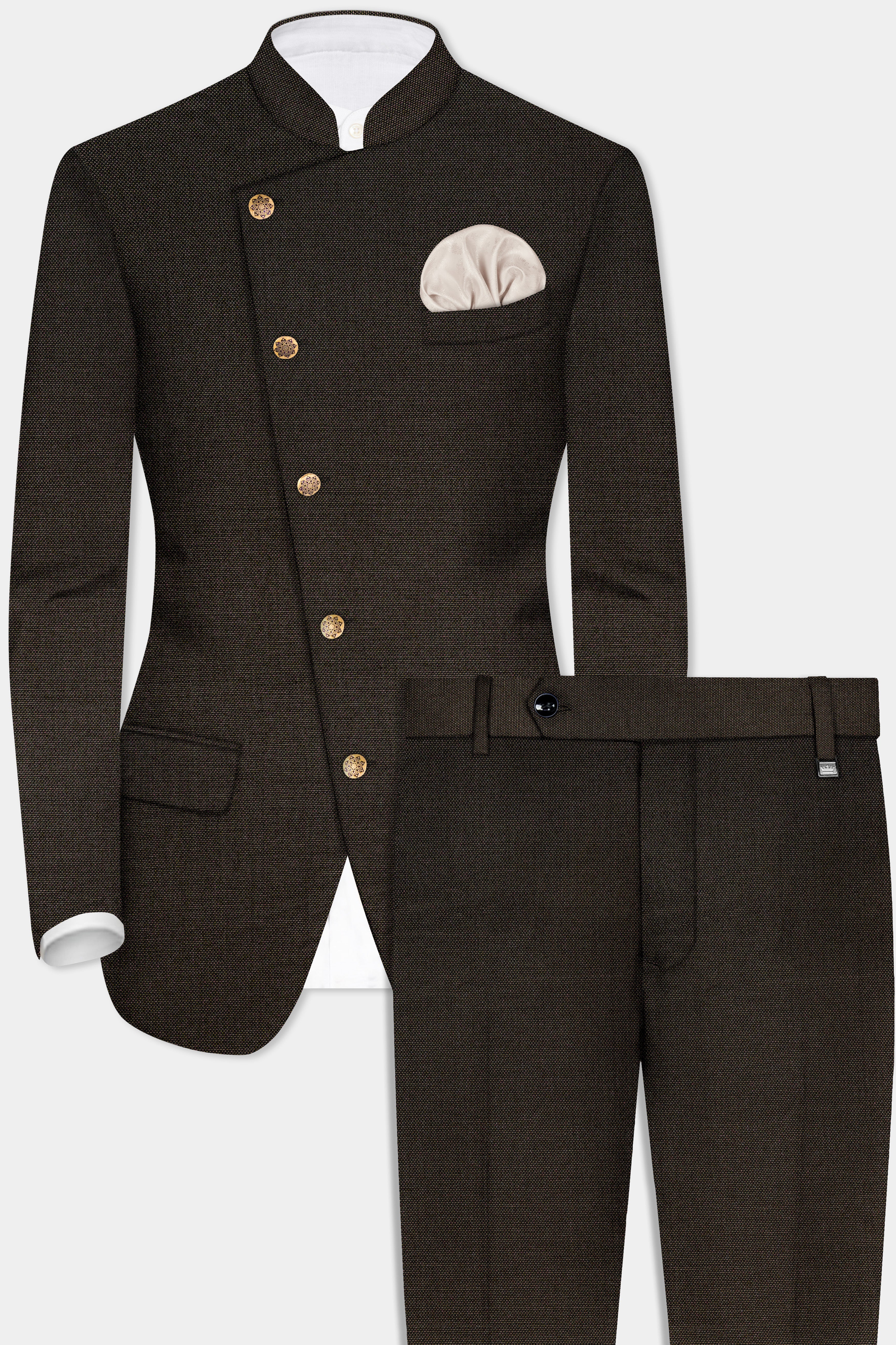 Zeus Brown Wool Rich Cross Placket Bandhgala Suit