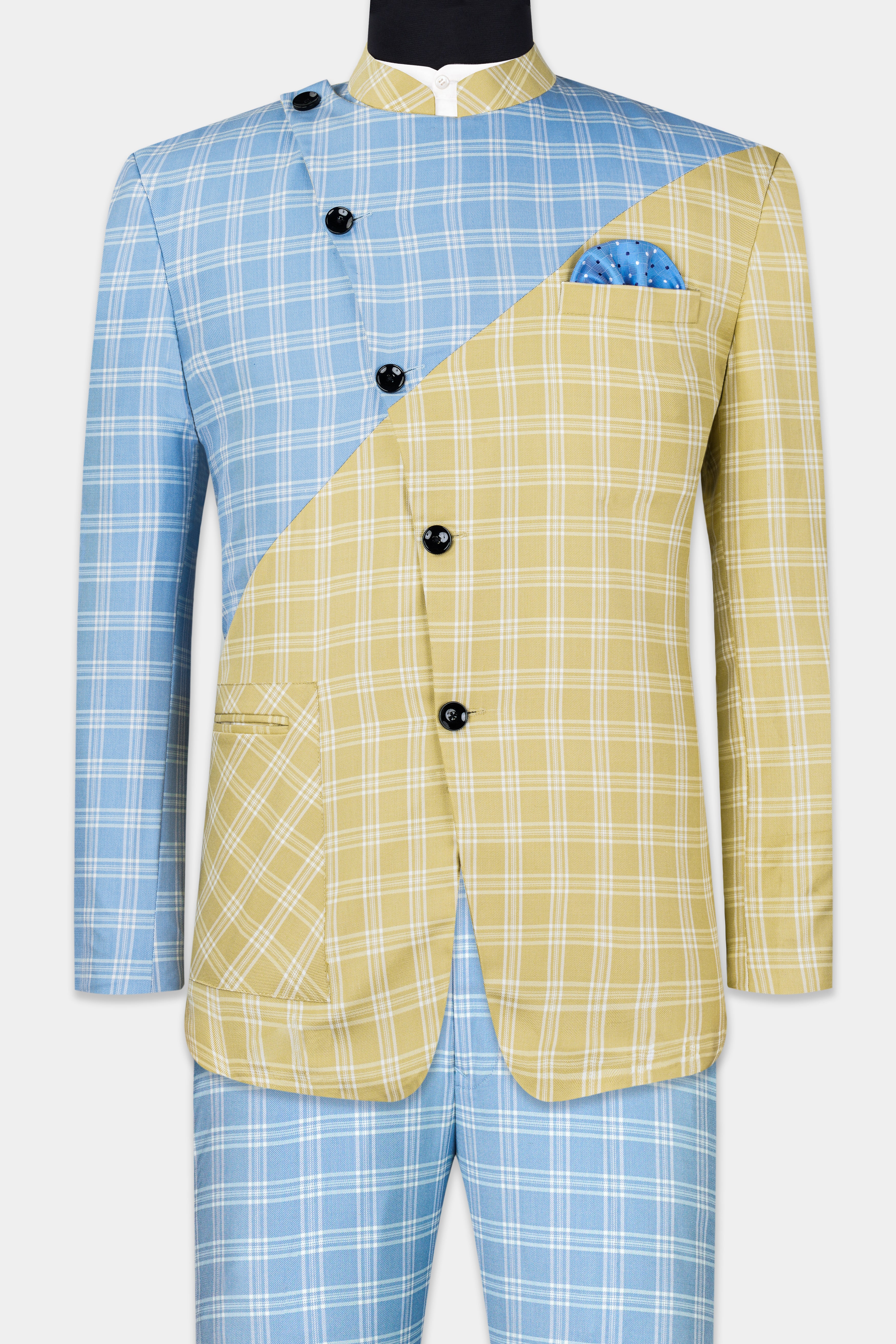 Casper Blue and Brandy Brown Plaid Wool Rich Cross Buttoned Bandhgala Designer Suit ST2959-CBG-D61-36,ST2959-CBG-D61-38,ST2959-CBG-D61-40,ST2959-CBG-D61-42,ST2959-CBG-D61-44,ST2959-CBG-D61-46,ST2959-CBG-D61-48,ST2959-CBG-D61-50,ST2959-CBG-D61-52,ST2959-CBG-D61-54,ST2959-CBG-D61-56,ST2959-CBG-D61-58,ST2959-CBG-D61-60