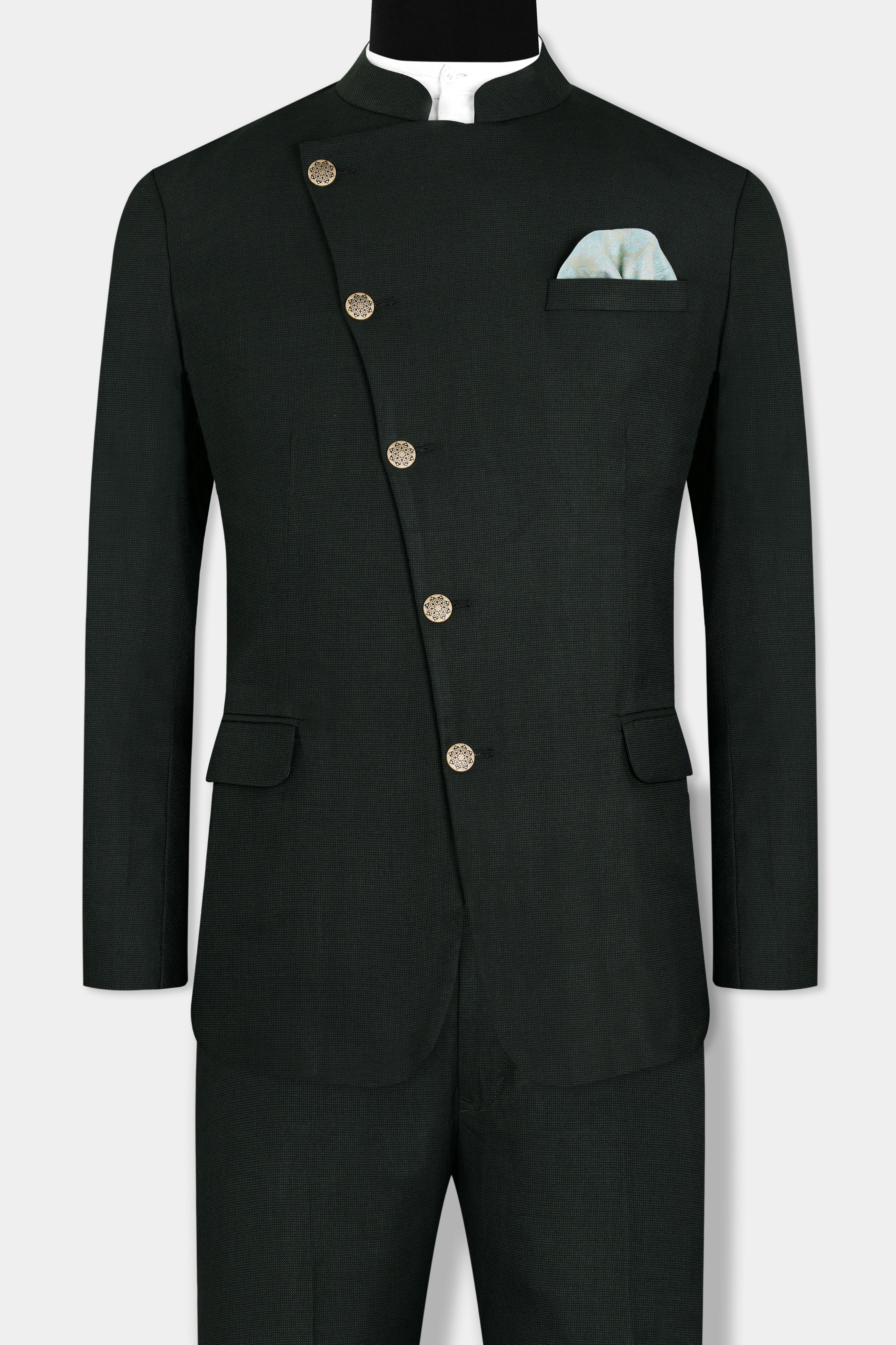 Kaitoke Green Wool Rich Cross Buttoned Bandhgala Suit ST2961-CBG-36,ST2961-CBG-38,ST2961-CBG-40,ST2961-CBG-42,ST2961-CBG-44,ST2961-CBG-46,ST2961-CBG-48,ST2961-CBG-50,ST2961-CBG-52,ST2961-CBG-54,ST2961-CBG-56,ST2961-CBG-58,ST2961-CBG-60