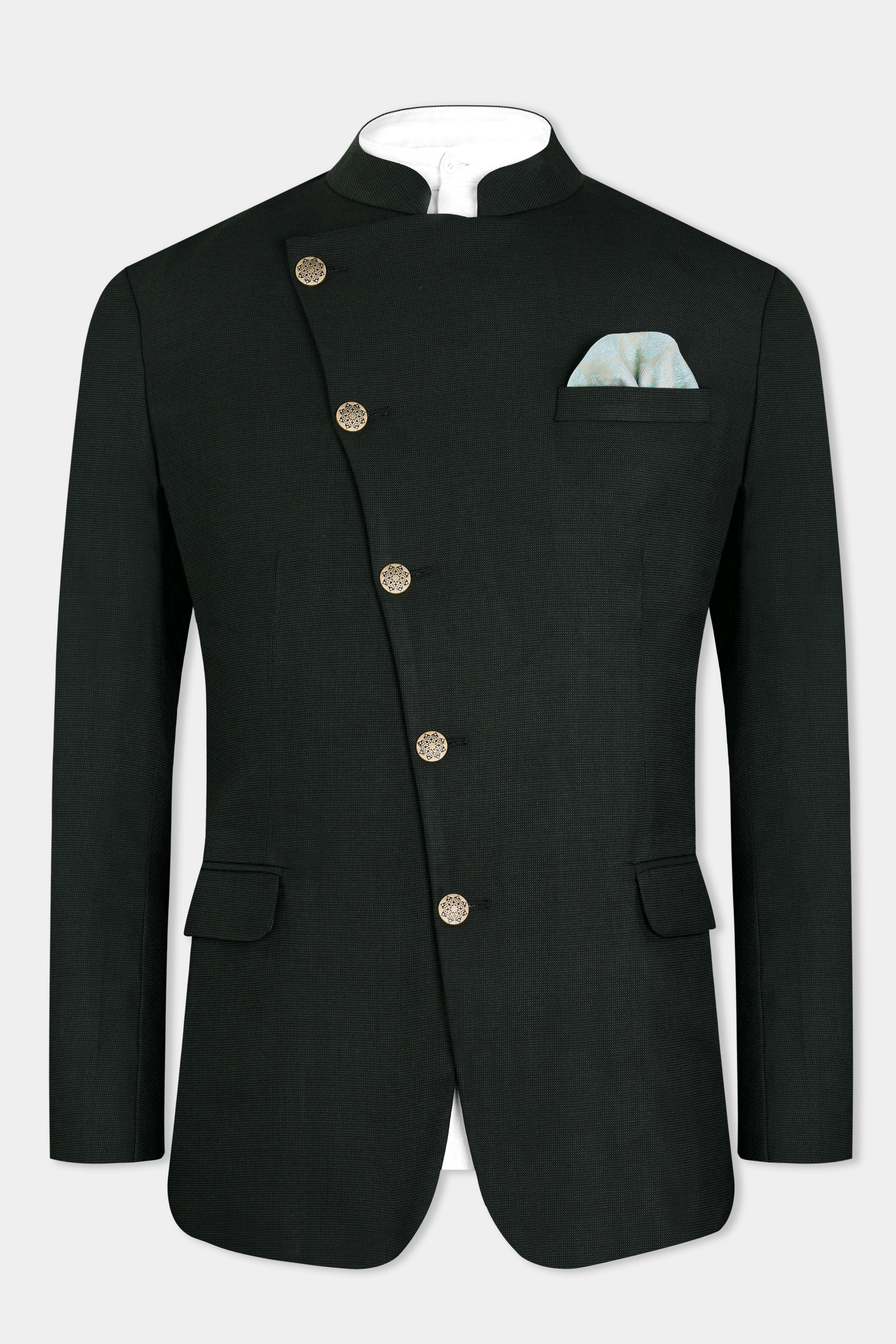 Kaitoke Green Wool Rich Cross Buttoned Bandhgala Suit ST2961-CBG-36,ST2961-CBG-38,ST2961-CBG-40,ST2961-CBG-42,ST2961-CBG-44,ST2961-CBG-46,ST2961-CBG-48,ST2961-CBG-50,ST2961-CBG-52,ST2961-CBG-54,ST2961-CBG-56,ST2961-CBG-58,ST2961-CBG-60