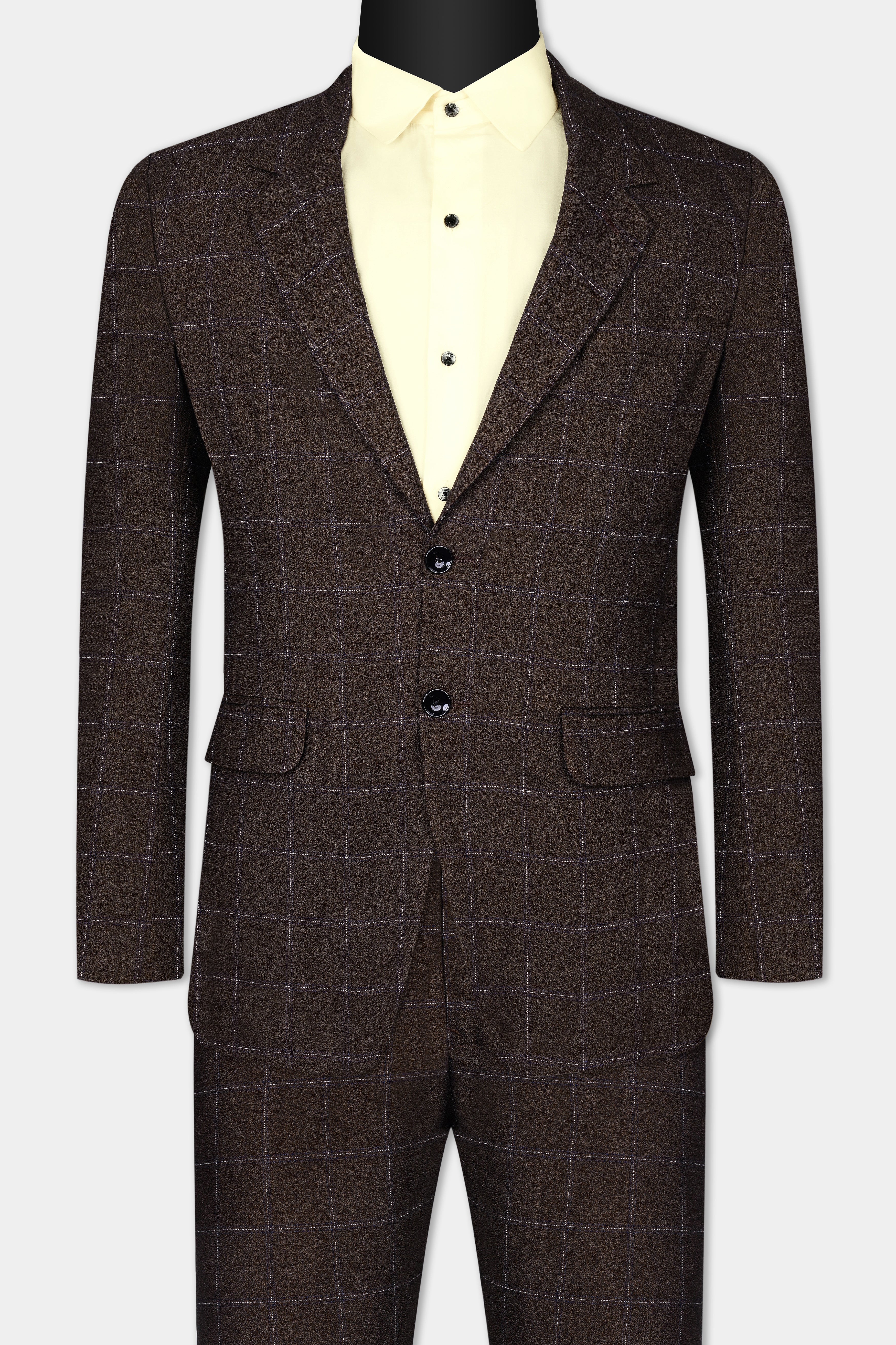 Chicory Brown Windowpane Wool Rich Suit