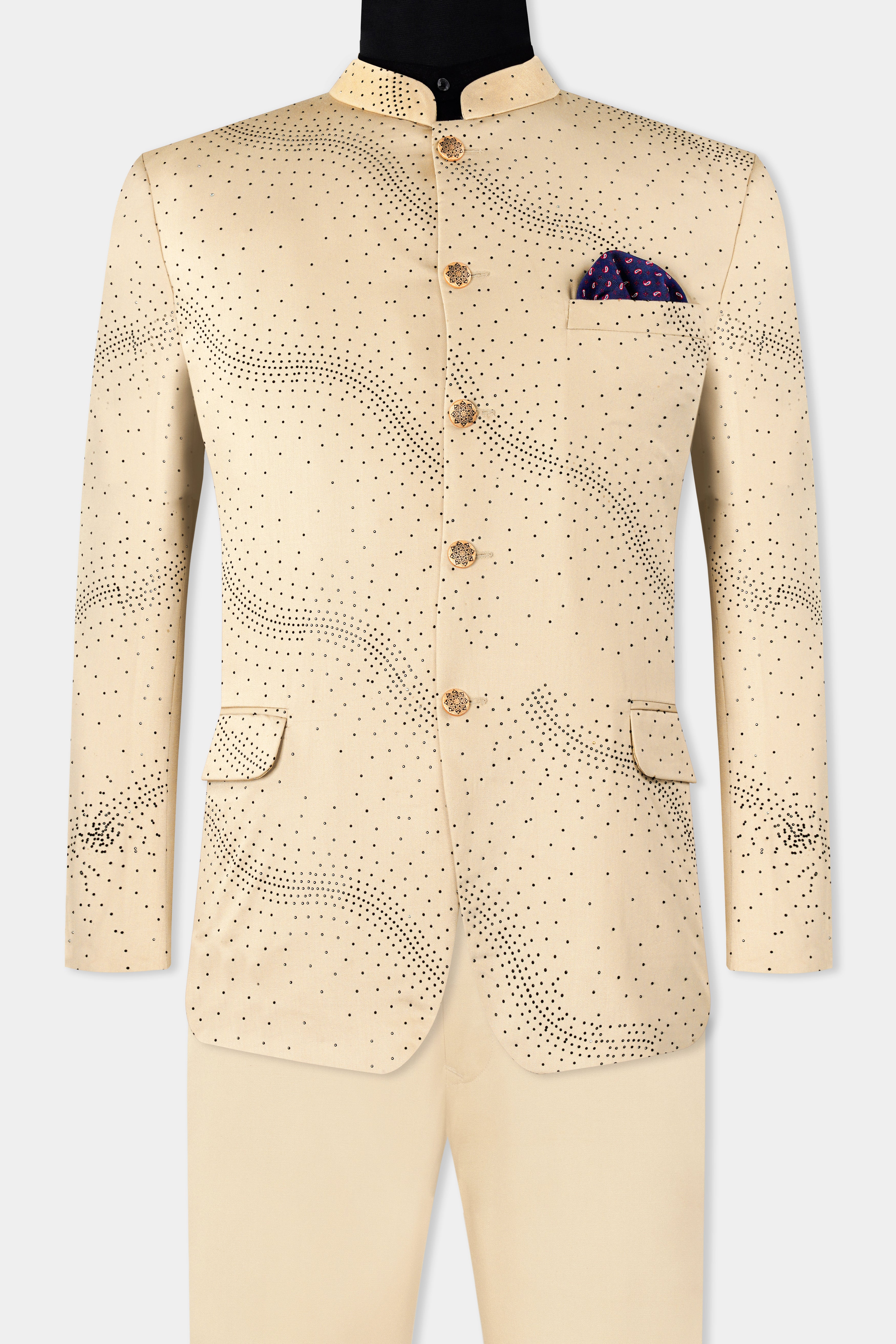 Ivory Cream Stonework Wool Rich Bandhgala Designer Suit ST2992-BG-D515-36, ST2992-BG-D515-38, ST2992-BG-D515-40, ST2992-BG-D515-42, ST2992-BG-D515-44, ST2992-BG-D515-46, ST2992-BG-D515-48, ST2992-BG-D515-50, ST2992-BG-D515-52, ST2992-BG-D515-54, ST2992-BG-D515-56, ST2992-BG-D515-58, ST2992-BG-D515-60